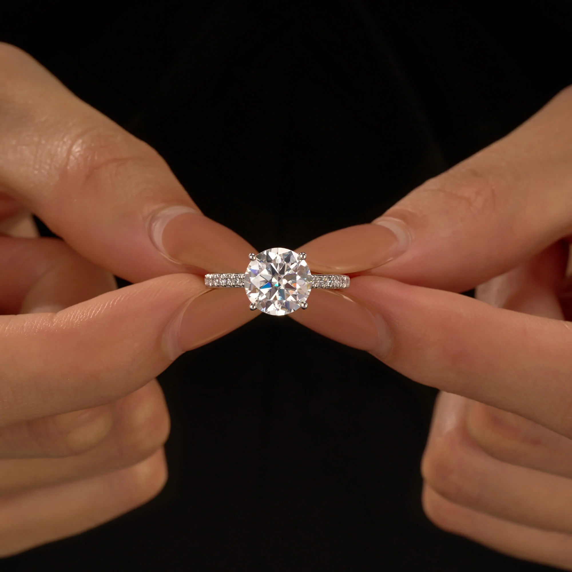 Dazzling Round Moissanite Pave Band Engagement Ring - Image 13
