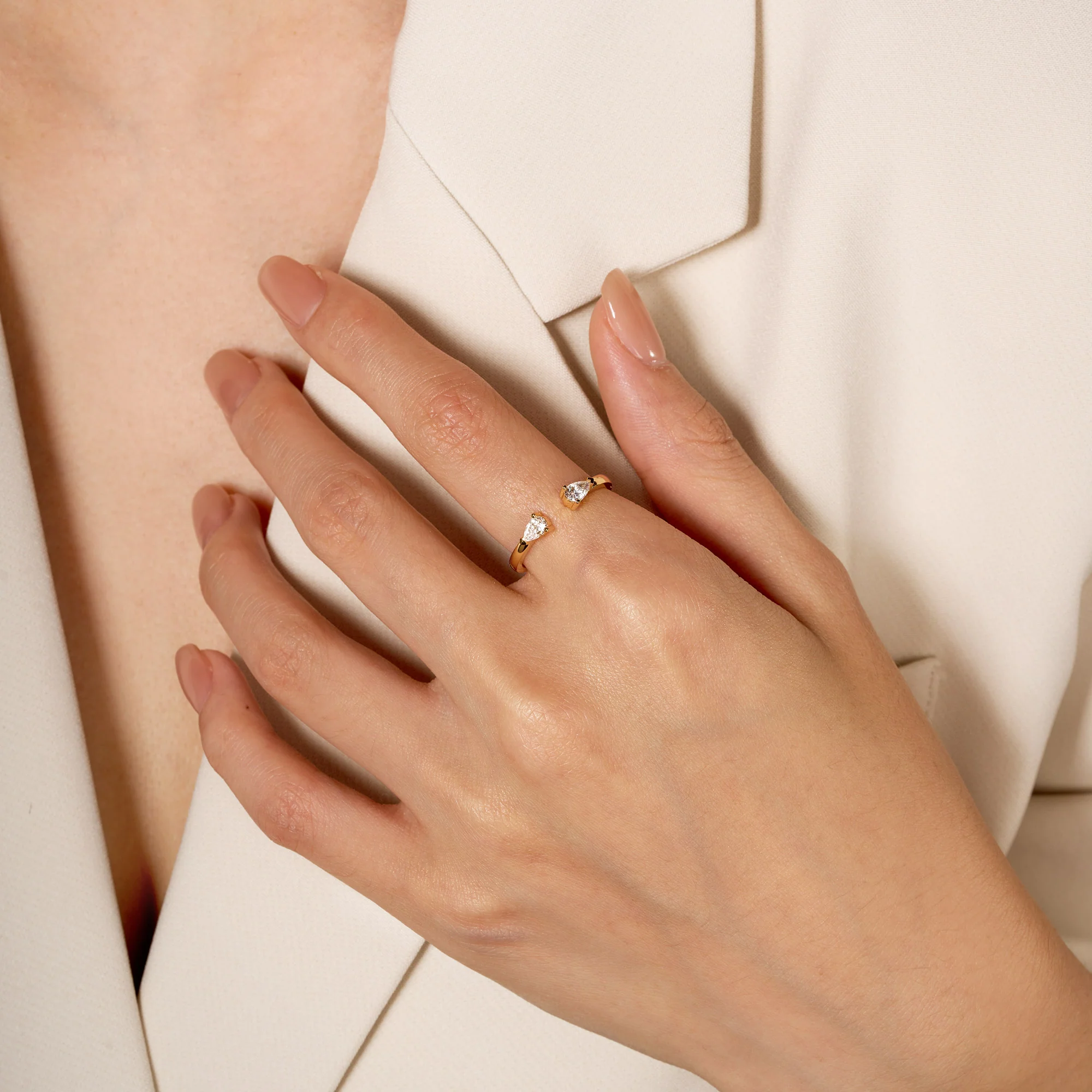 Twin Pear Moissanite Open Wedding Band Ring - Image 11
