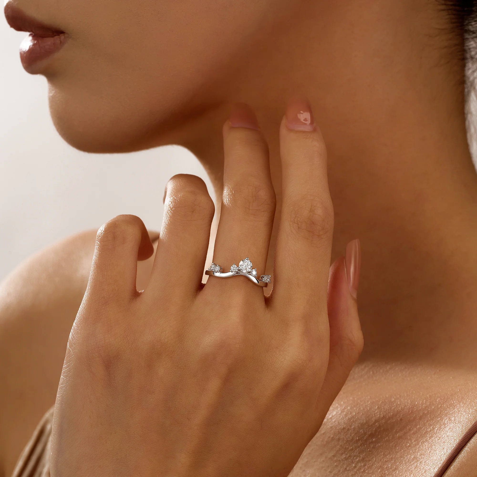 Nature Inspired Curved Moissanite Wedding Band - Image 13
