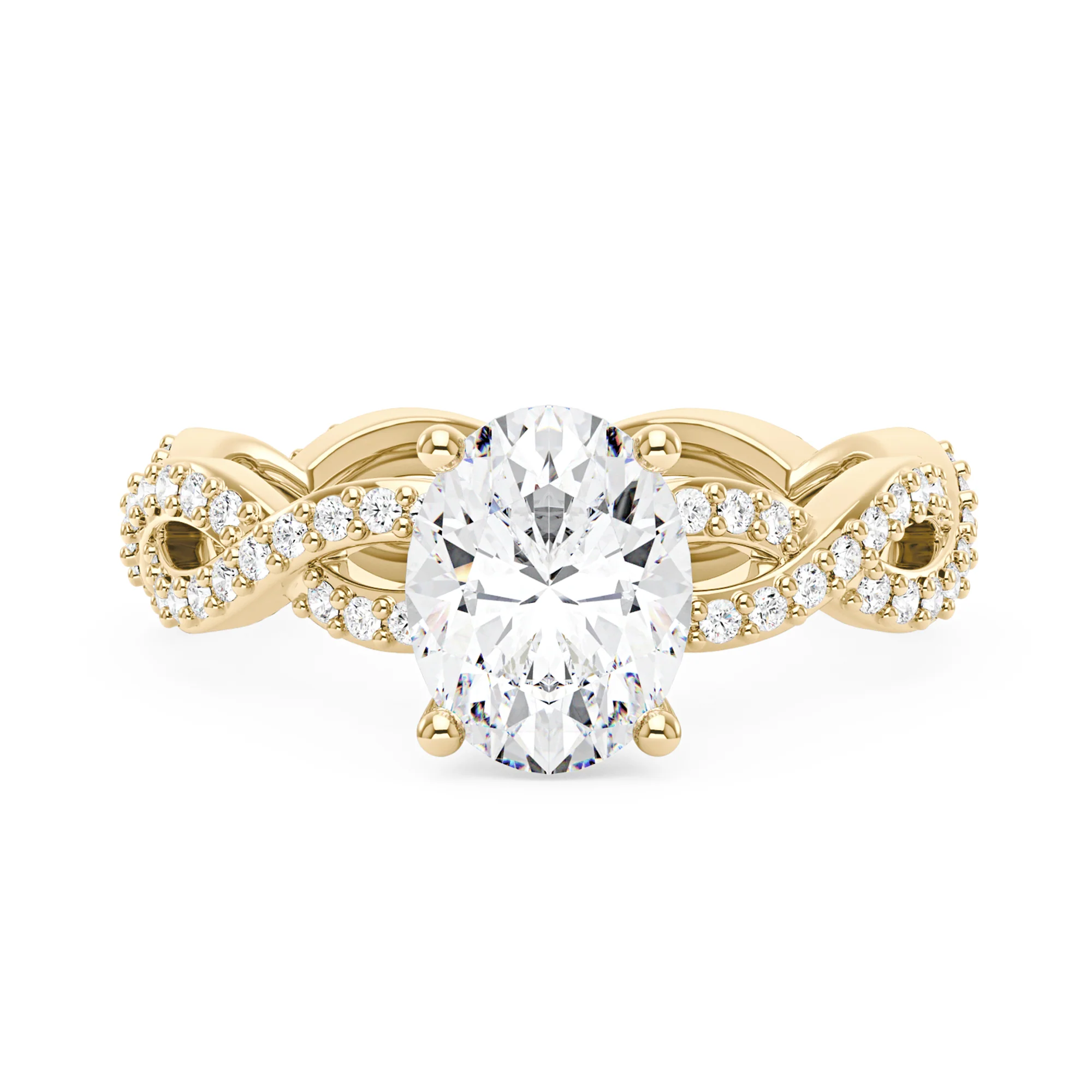 Oval Moissanite Ring with Pavé Infinity Twist Band - Image 4