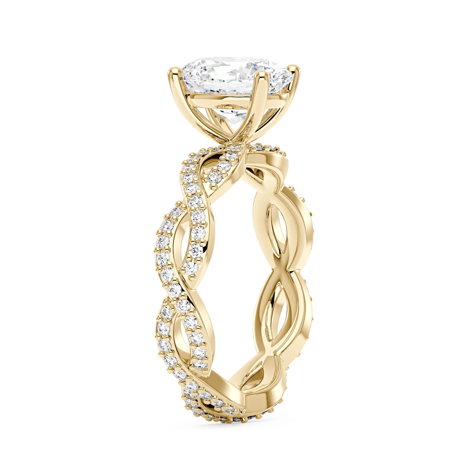 Oval Moissanite Ring with Pavé Infinity Twist Band - Image 5