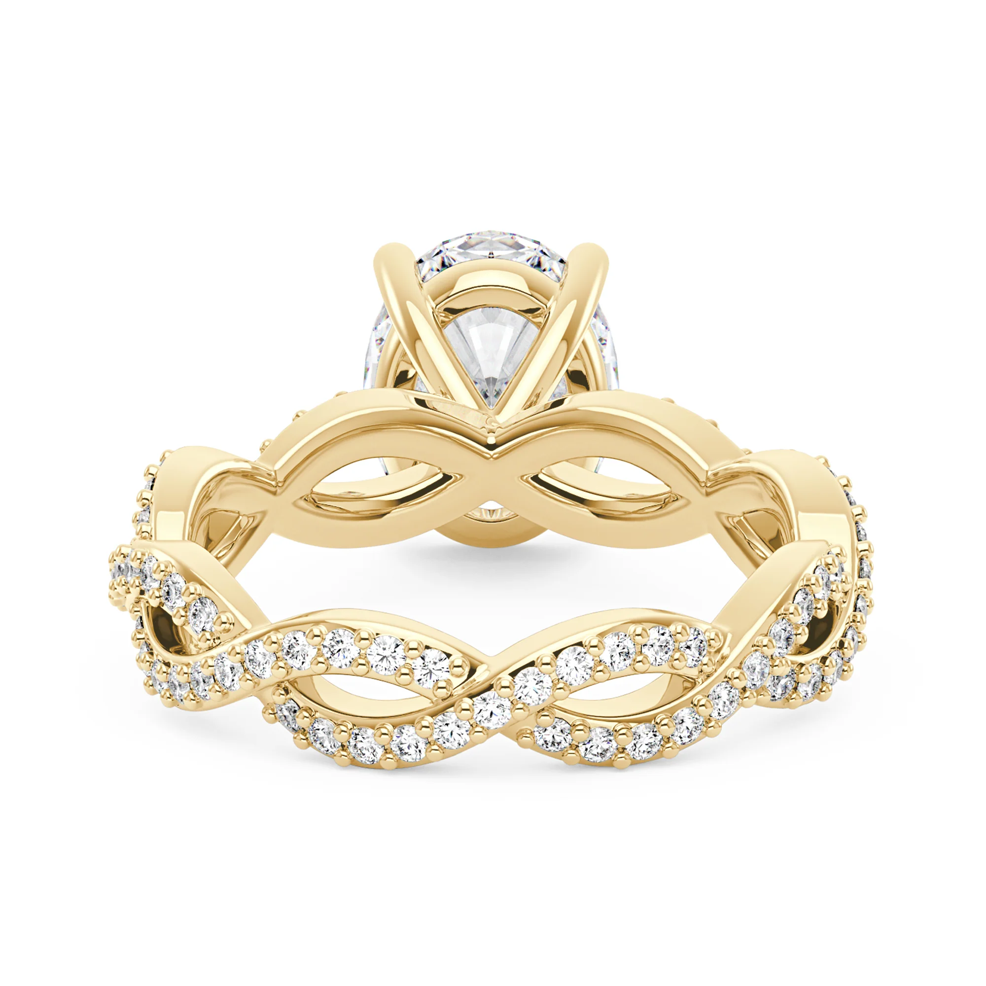 Oval Moissanite Ring with Pavé Infinity Twist Band - Image 6