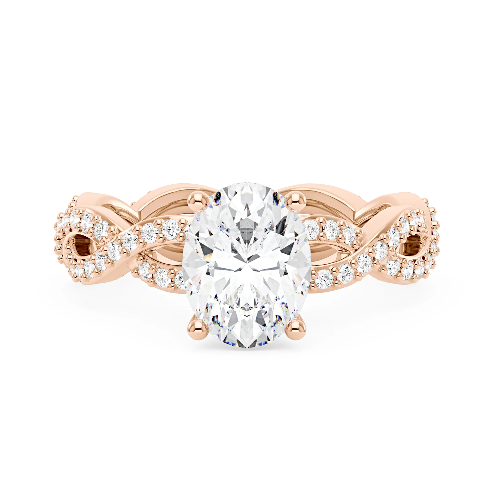 Oval Moissanite Ring with Pavé Infinity Twist Band - Image 7