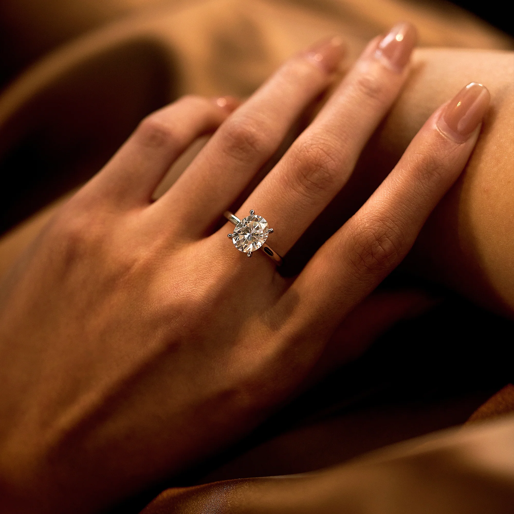 Oval Moissanite Solitaire Ring with Hidden Halo - Image 12