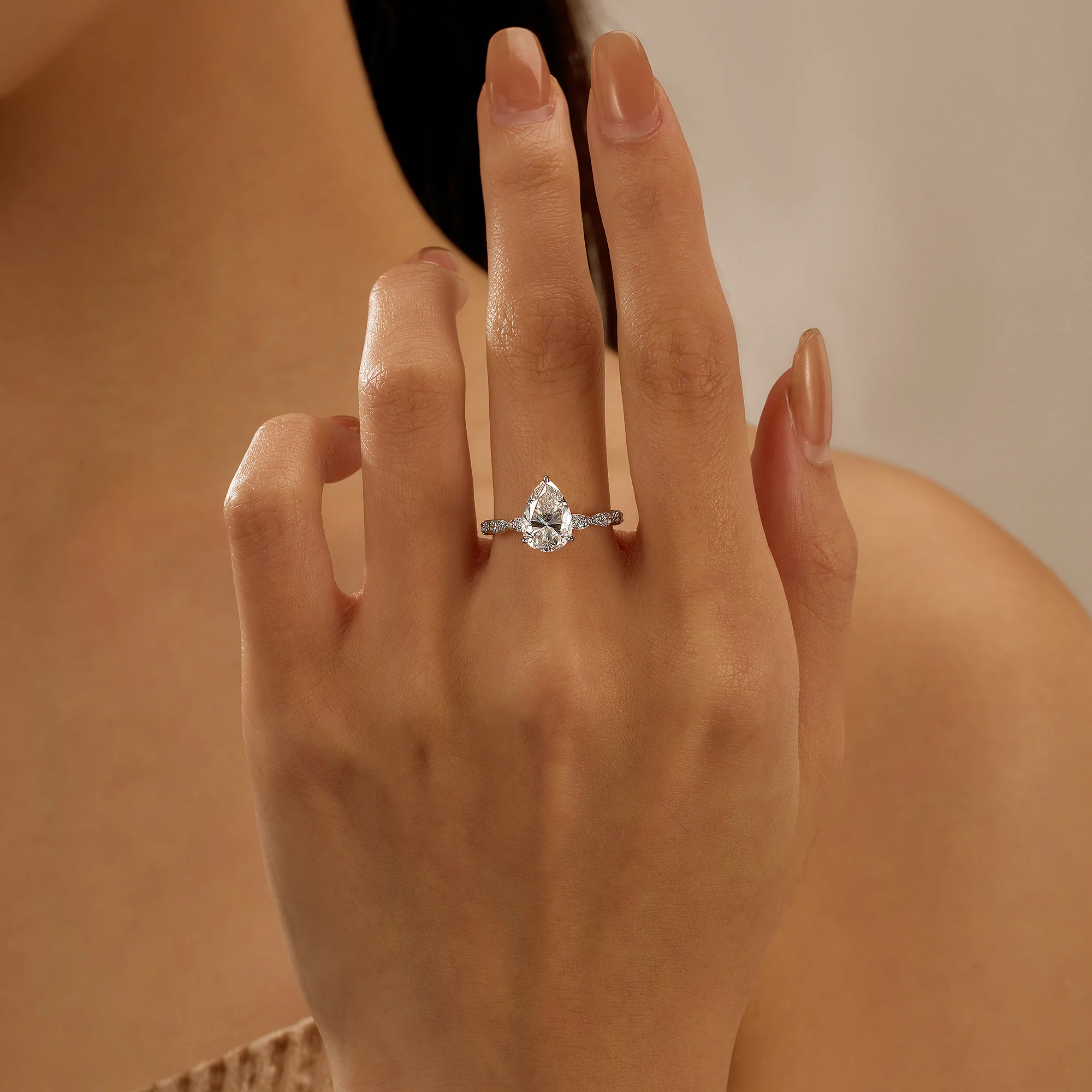 Elegant Pear Shape Moissanite Engagement Ring - Image 14