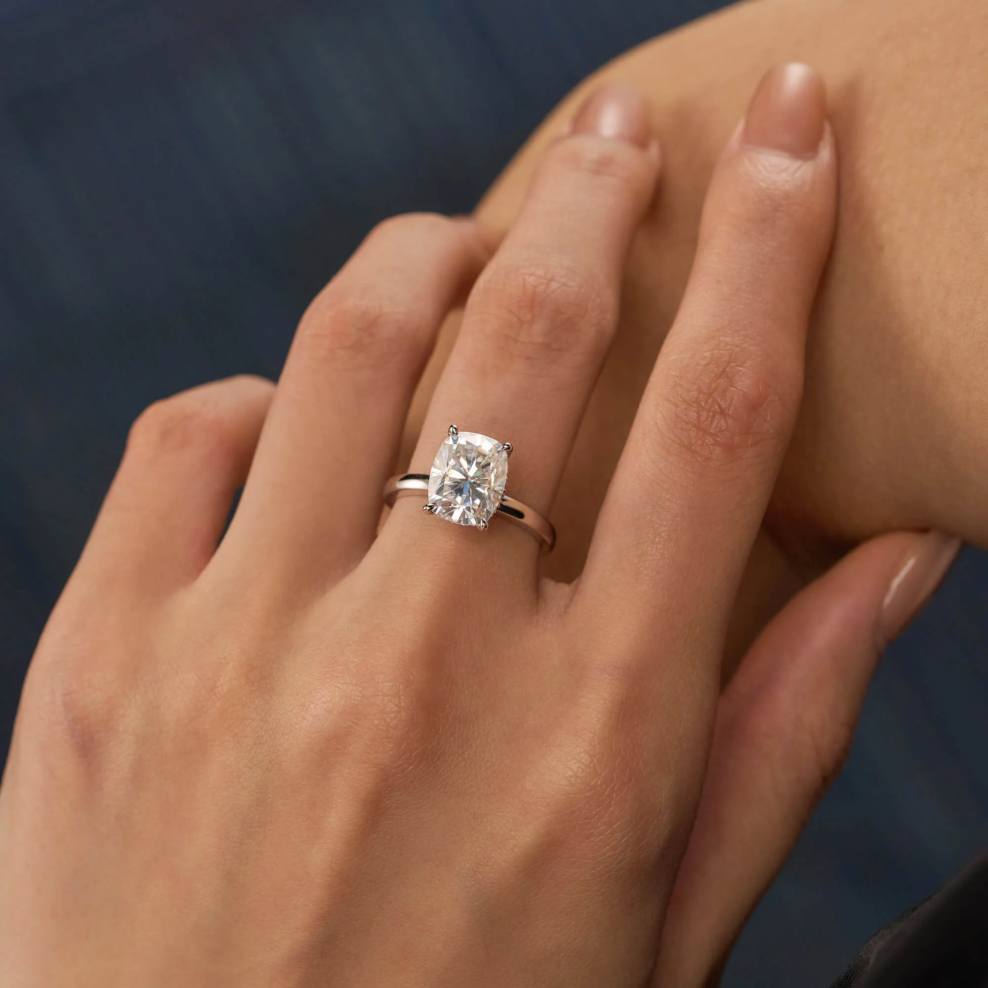Elongated Cushion Cut Engagement Ring with Hidden Halo - Image 10