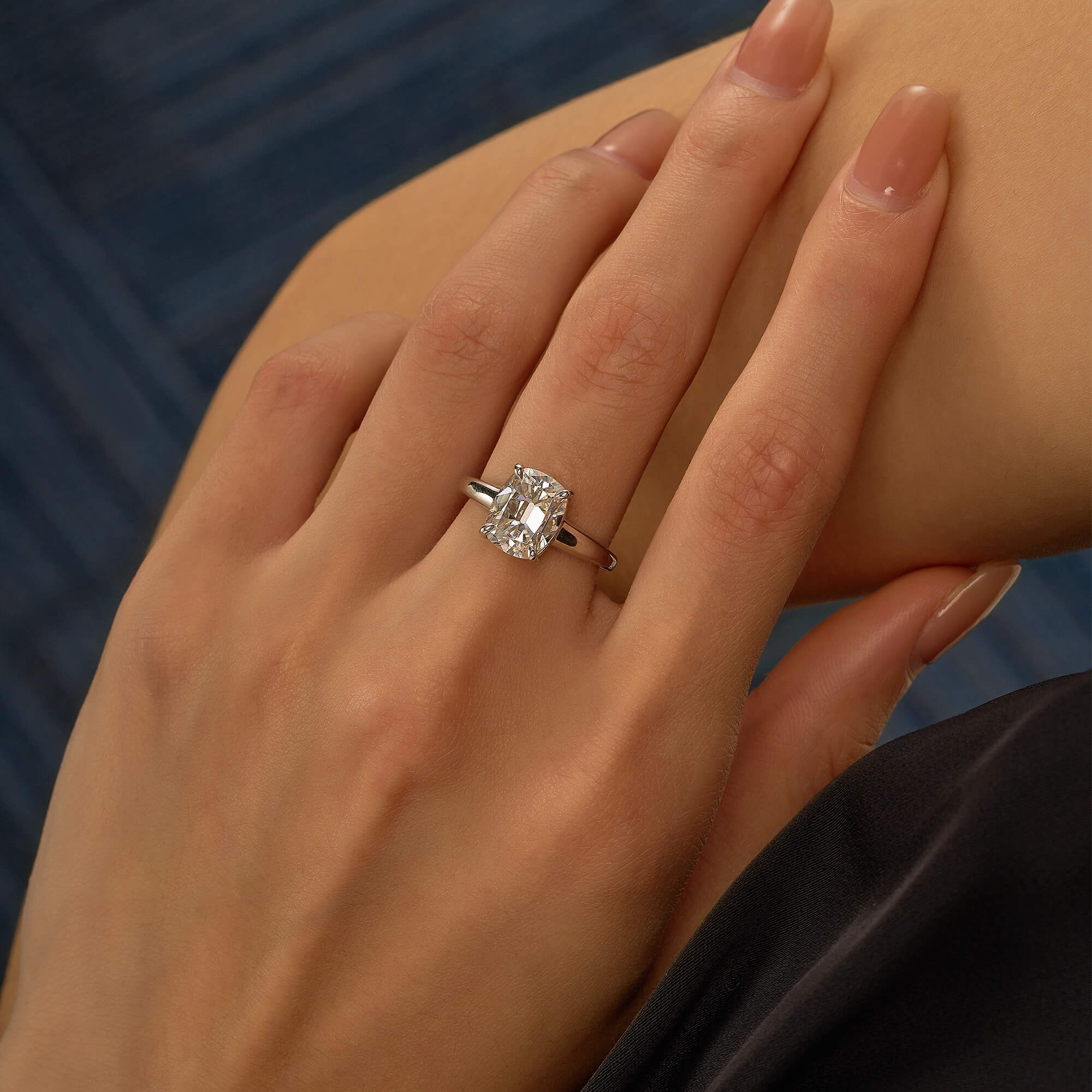 Elongated Cushion Cut Moissanite Solitaire Engagement Ring - Image 12