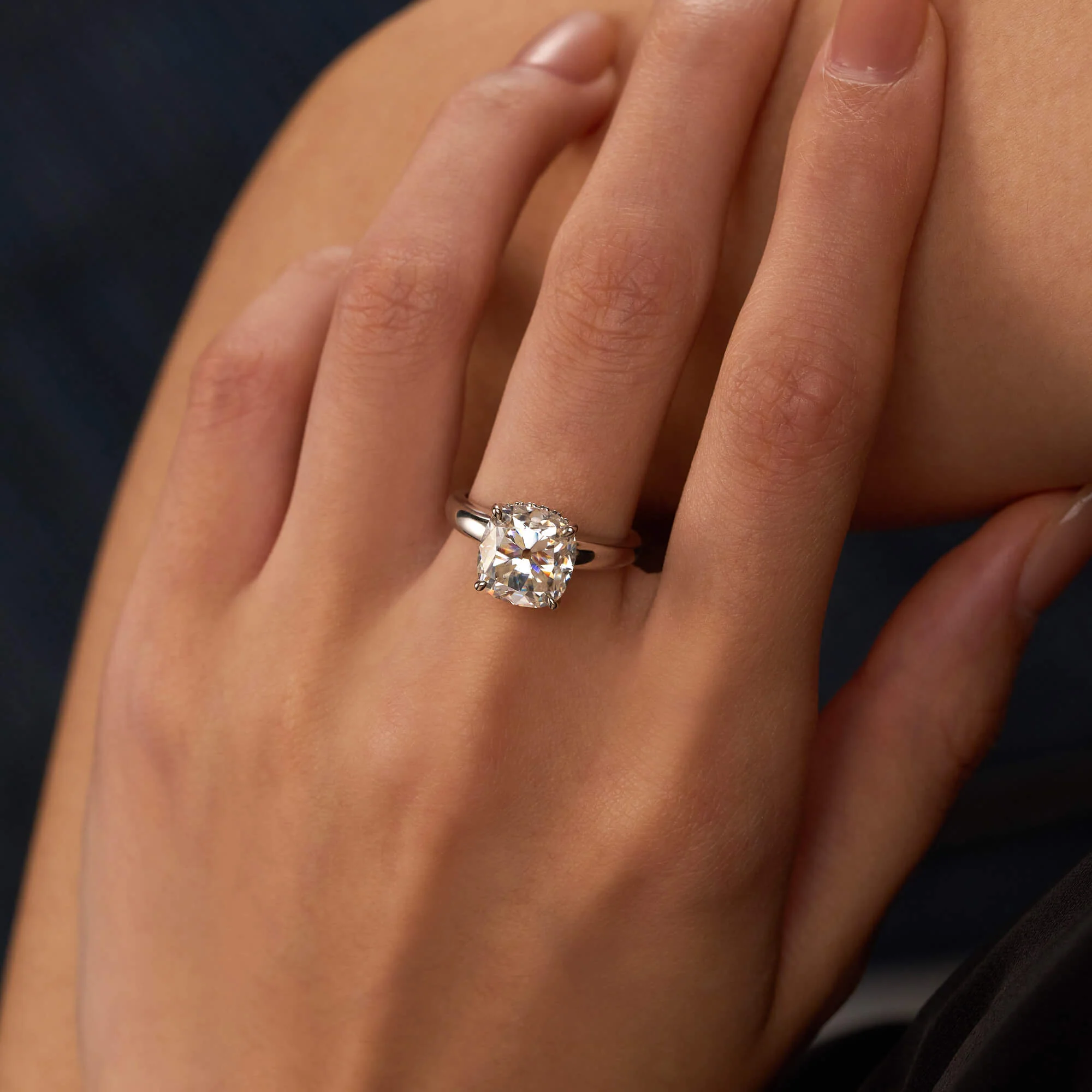 Elongated Cushion Moissanite Engagement Ring - Image 11