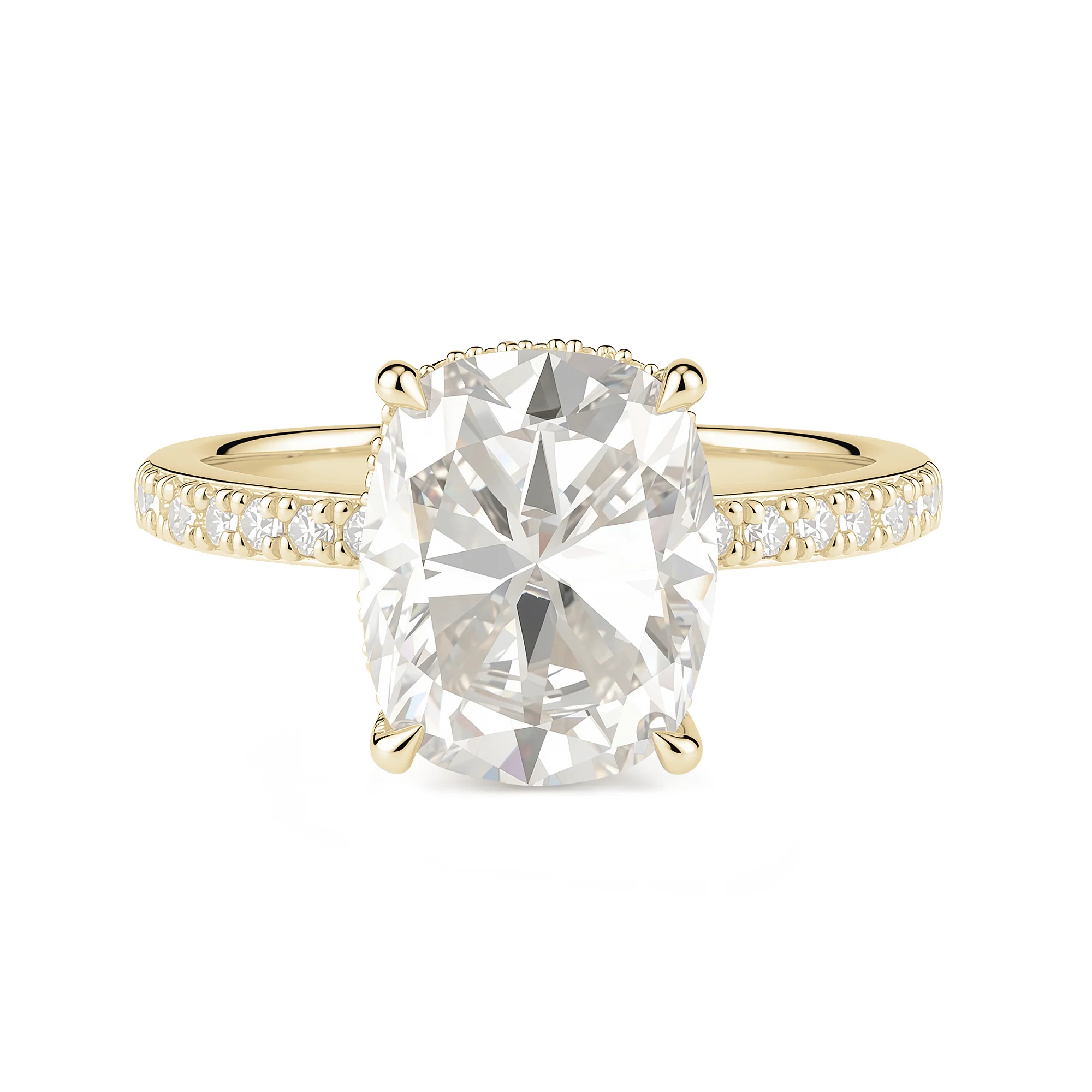 Elongated Cushion Moissanite Ring with Pavé Band - Image 4