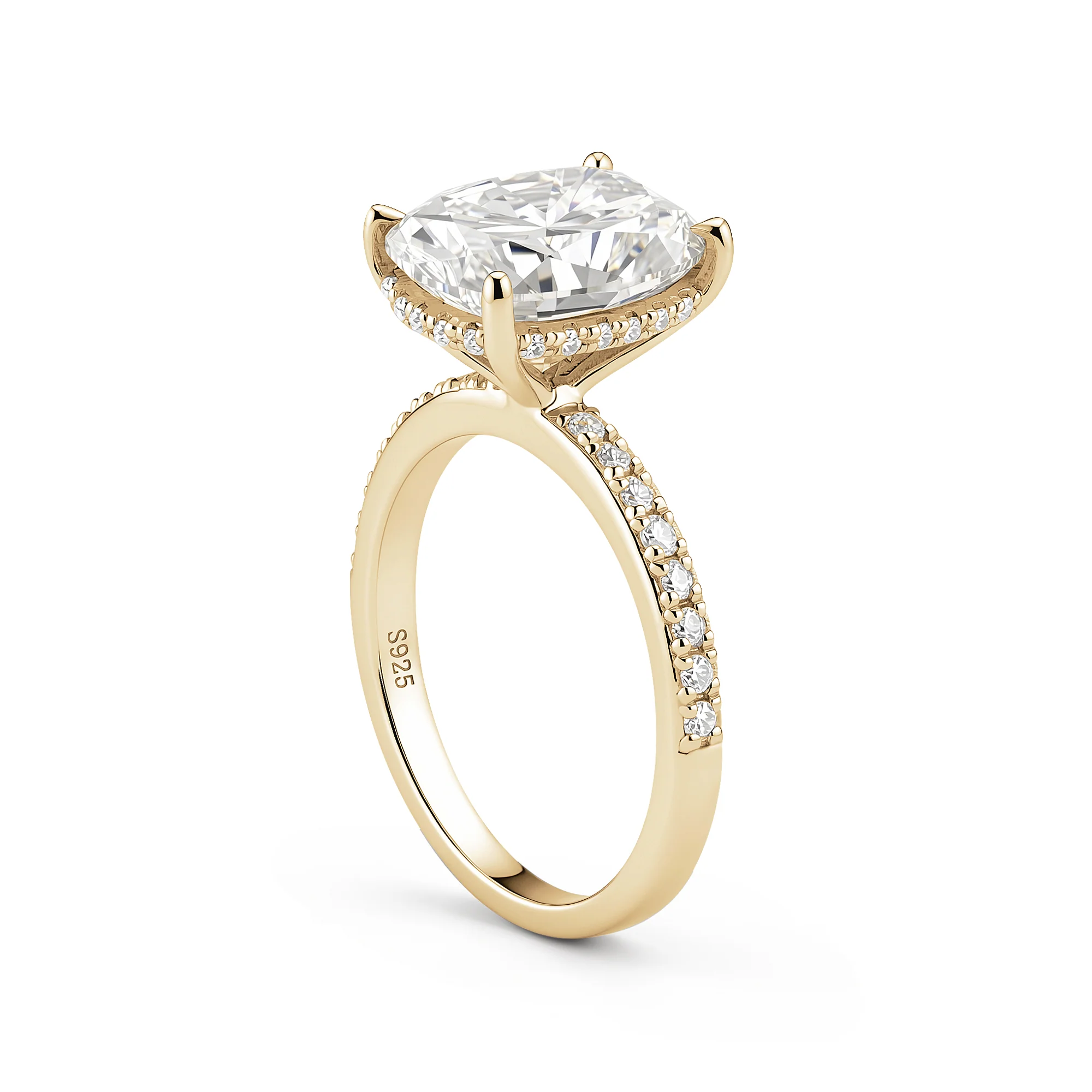 Elongated Cushion Moissanite Ring with Pavé Band - Image 5
