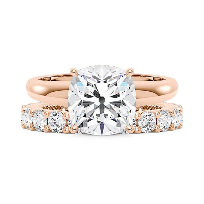 Elongated Cushion Moissanite Solitaire Ring and Full Eternity Band Bridal Set - Image 10