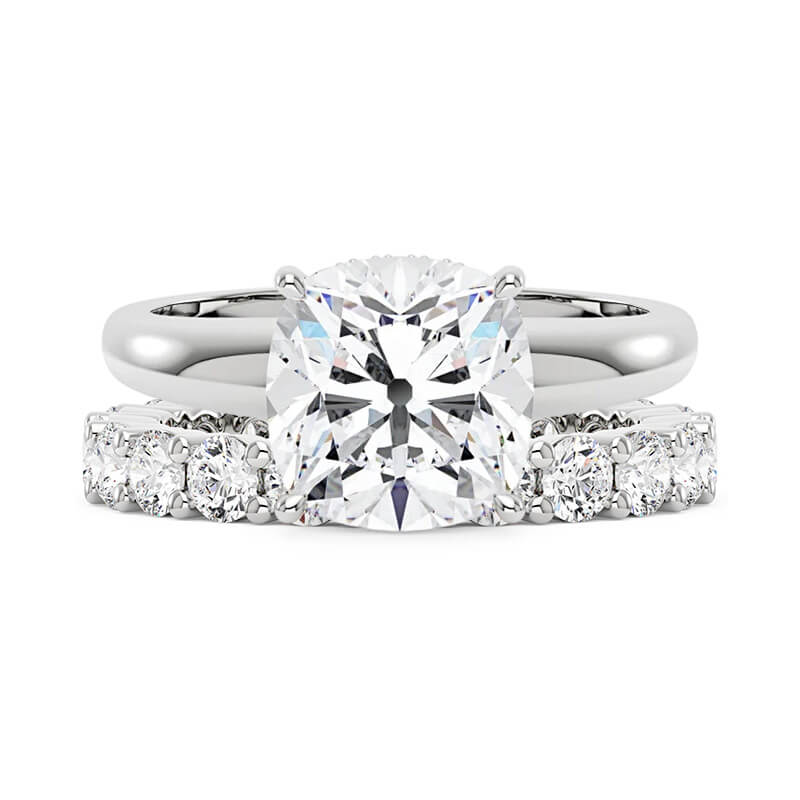 Elongated Cushion Moissanite Solitaire Ring and Full Eternity Band Bridal Set - Image 9