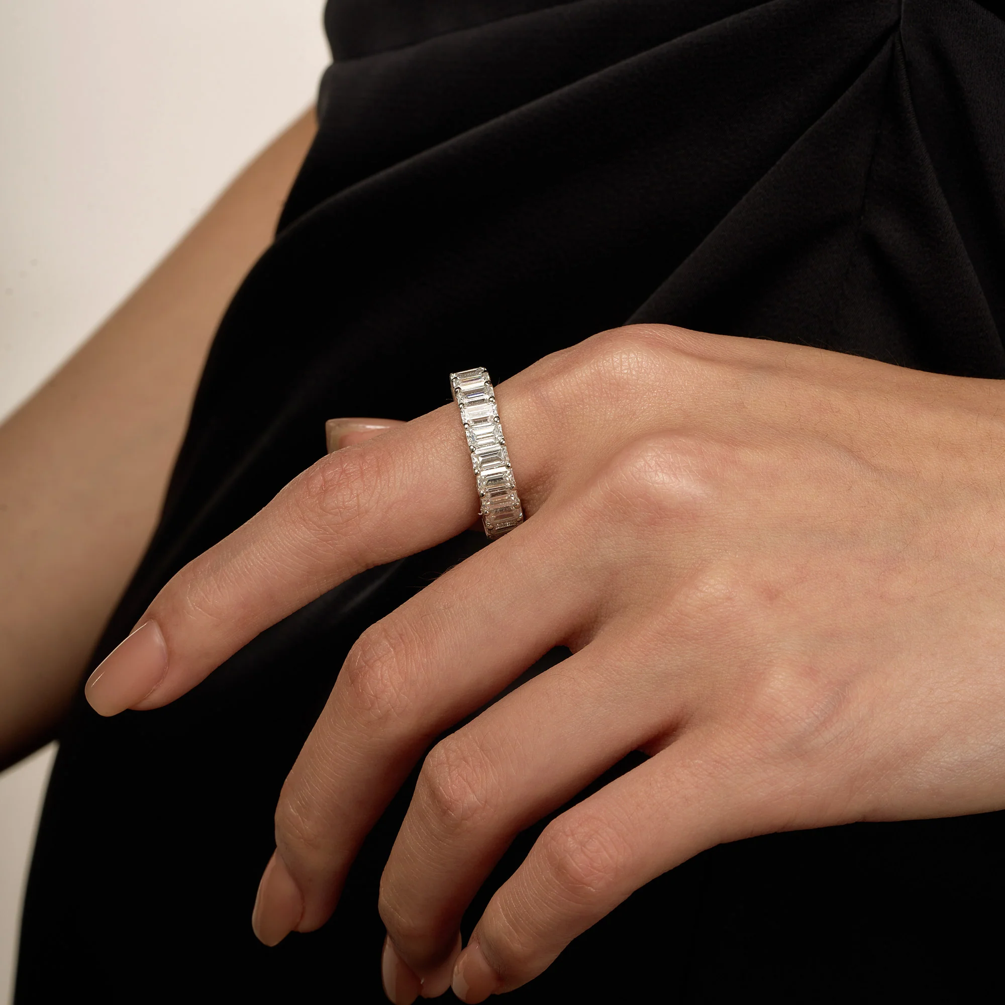 Emerald Cut Full Eternity Moissanite Wedding Band - Image 12
