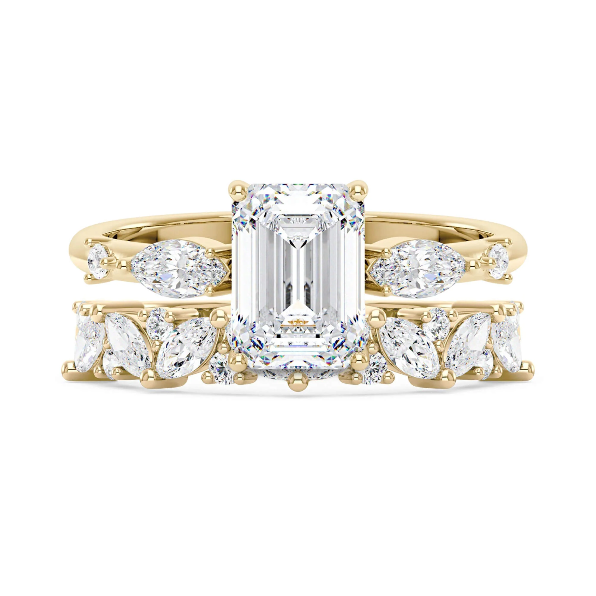 Emerald Cut Moissanite Engagement Ring and Half Eternity Band Set - Image 3