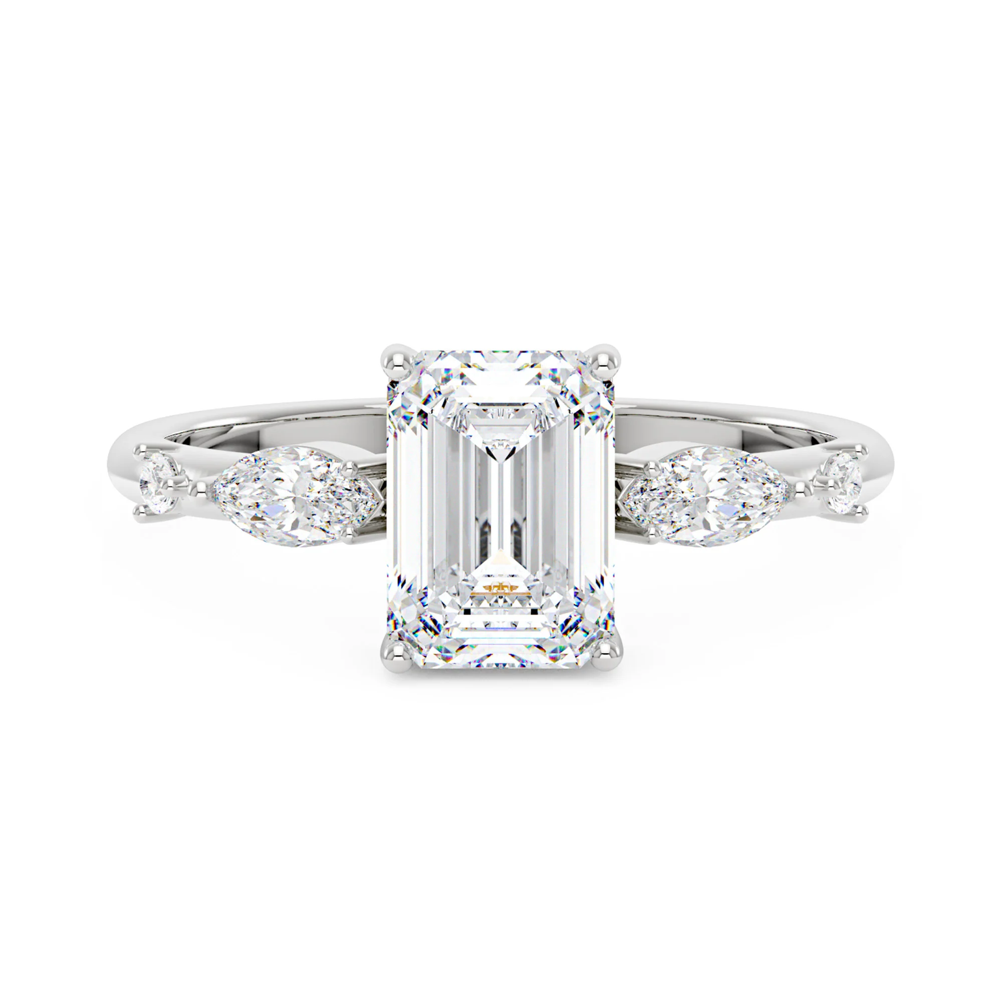 Emerald Cut Moissanite Engagement Ring and Half Eternity Band Set - Image 5