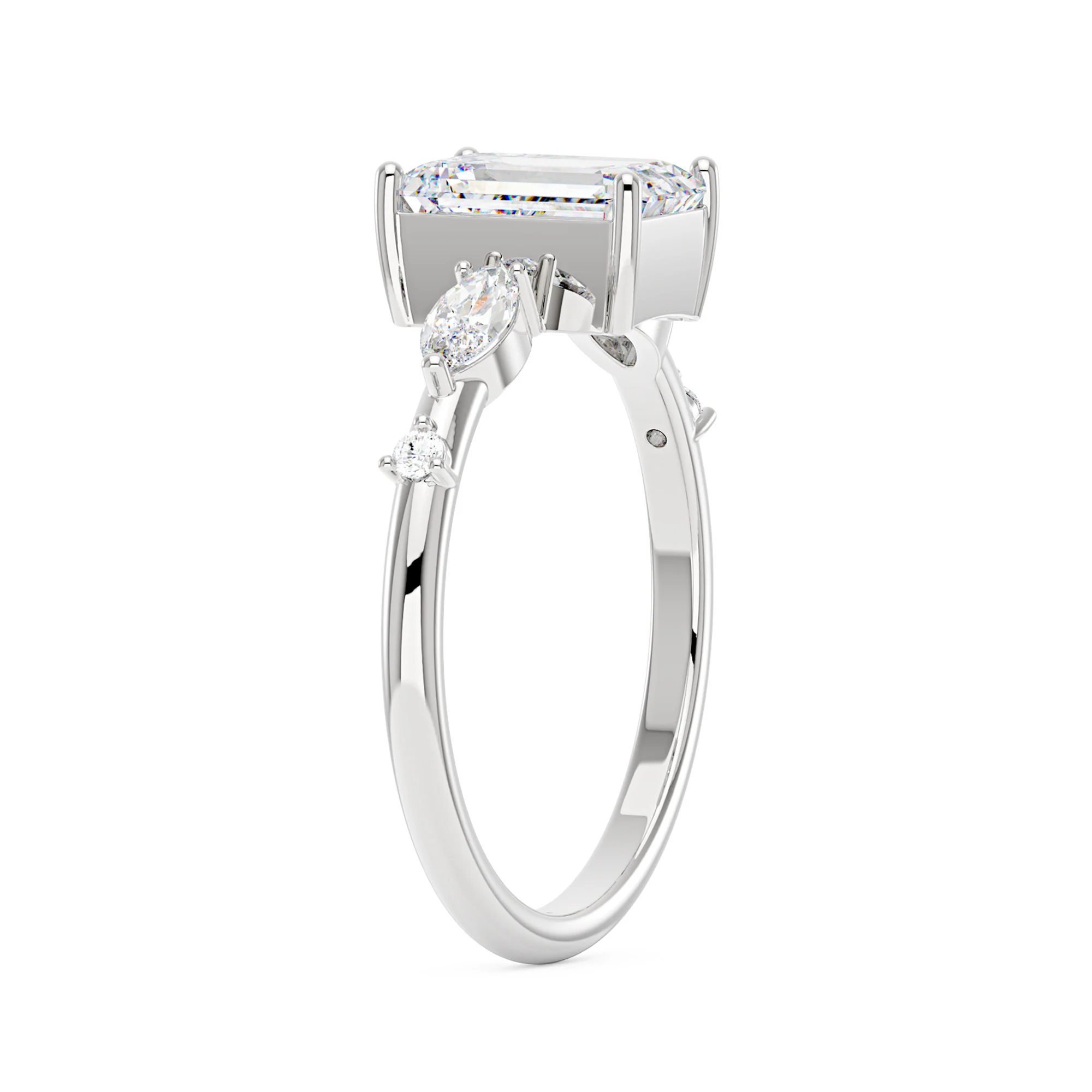 Emerald Cut Moissanite Engagement Ring and Half Eternity Band Set - Image 6
