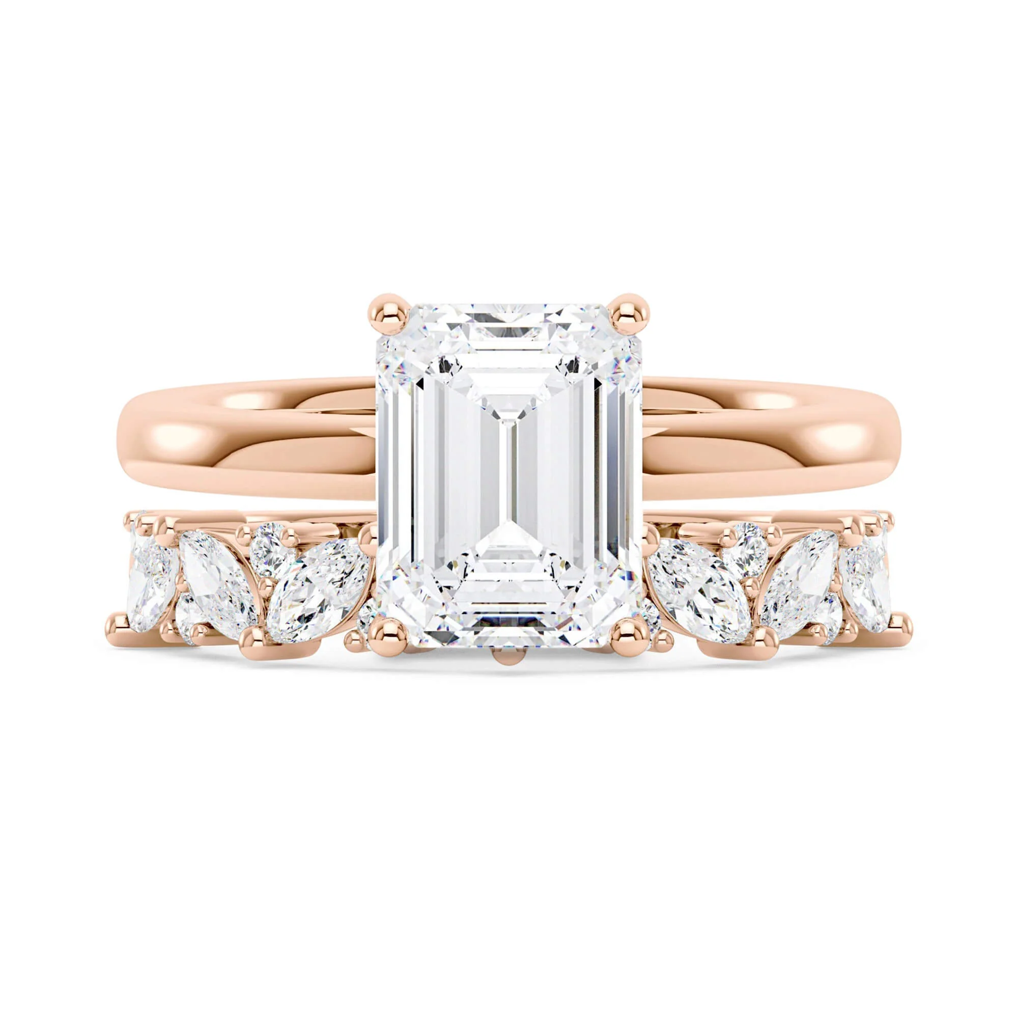 Emerald Cut Moissanite Half Eternity Band Bridal Set - Image 4