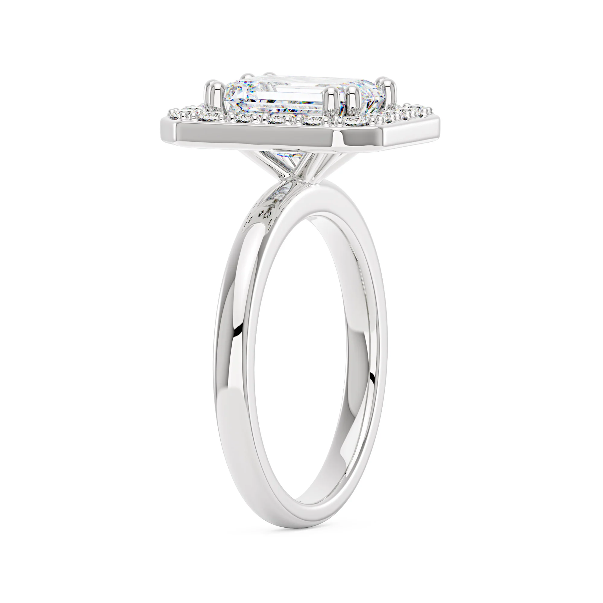 Emerald Moissanite Halo Engagement Ring - Image 2