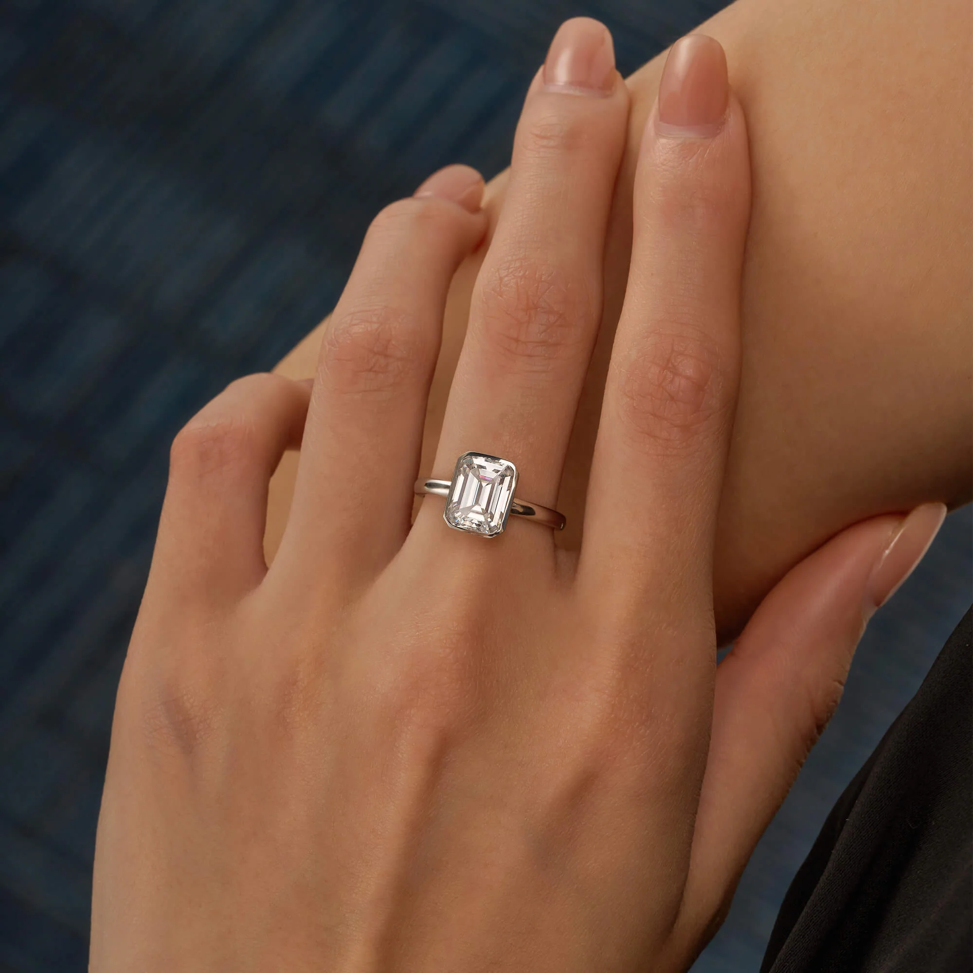 Emerald Moissanite Solitaire Bezel Ring - Image 10