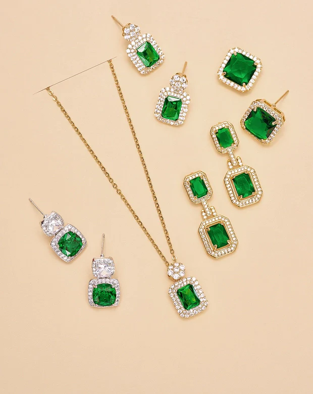 Emerald With Halo Style Ruby Drop Earings - Image 11
