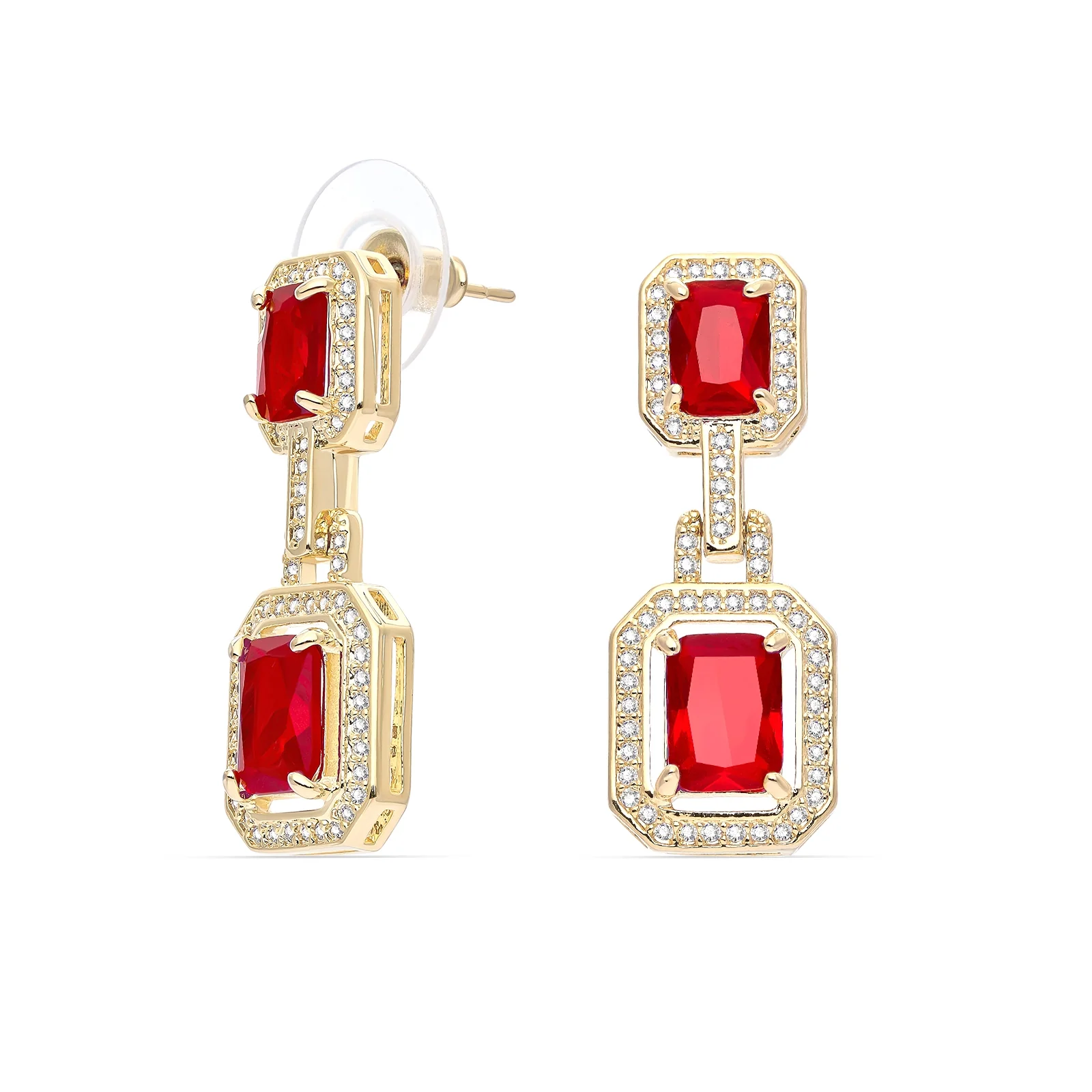 Emerald With Halo Style Ruby Drop Earings - Image 4