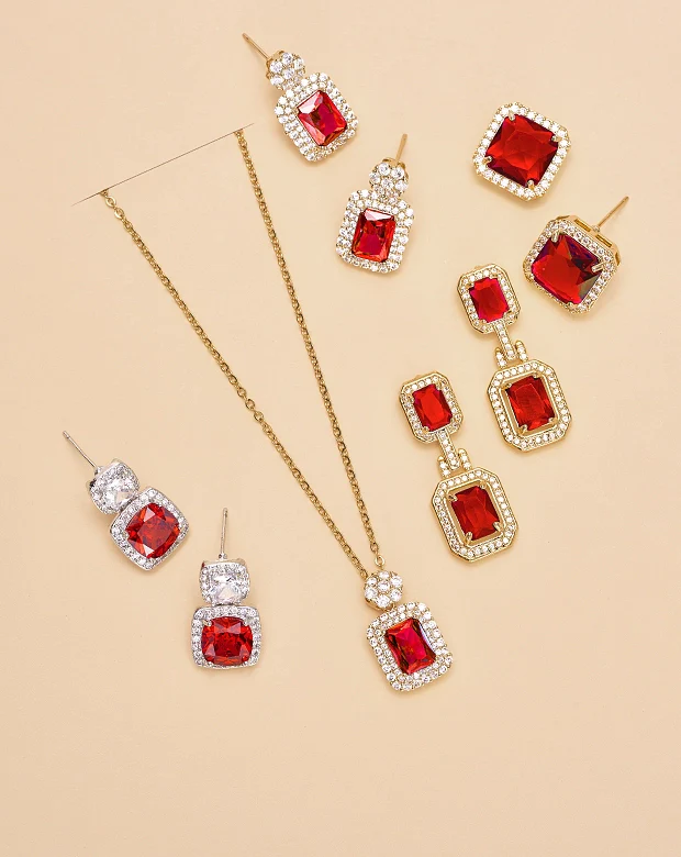 Emerald With Halo Style Ruby Drop Earings - Image 6