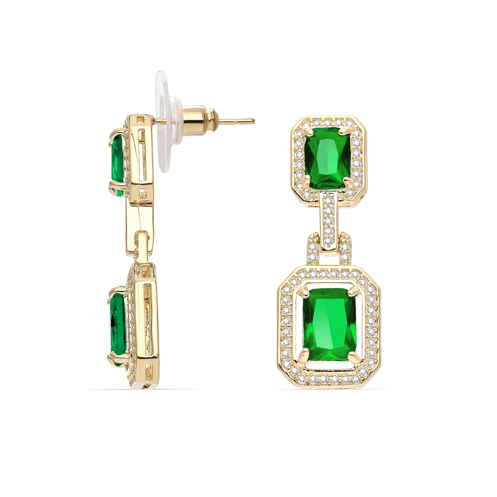 Emerald With Halo Style Ruby Drop Earings - Image 9
