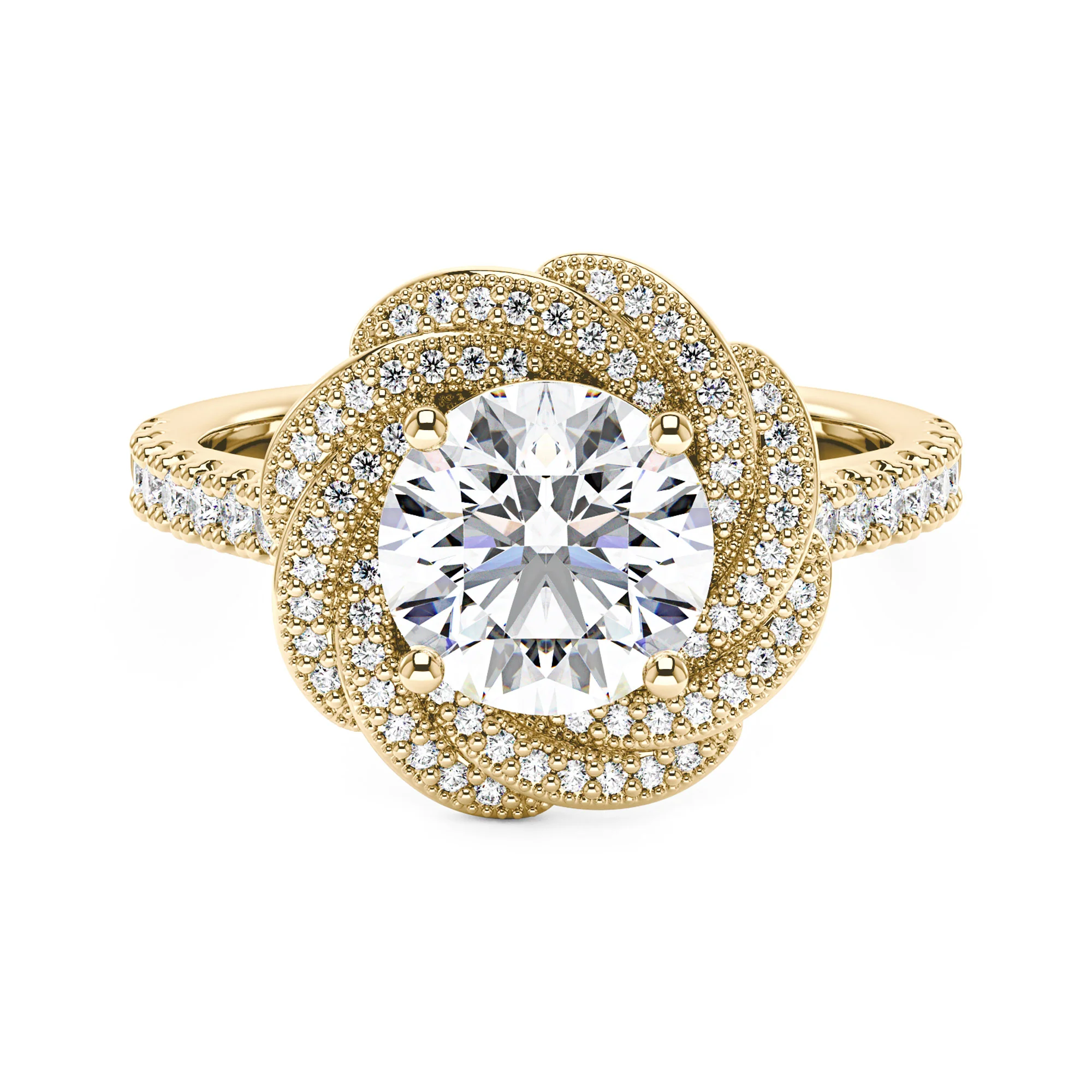 Art Deco Flower Halo Moissanite Engagement Ring with Pavé Band - Image 4