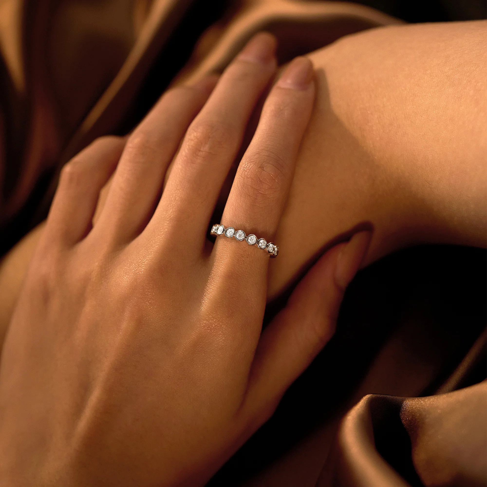 Round Moissanite Infinite Bezel Eternity Band - Image 12