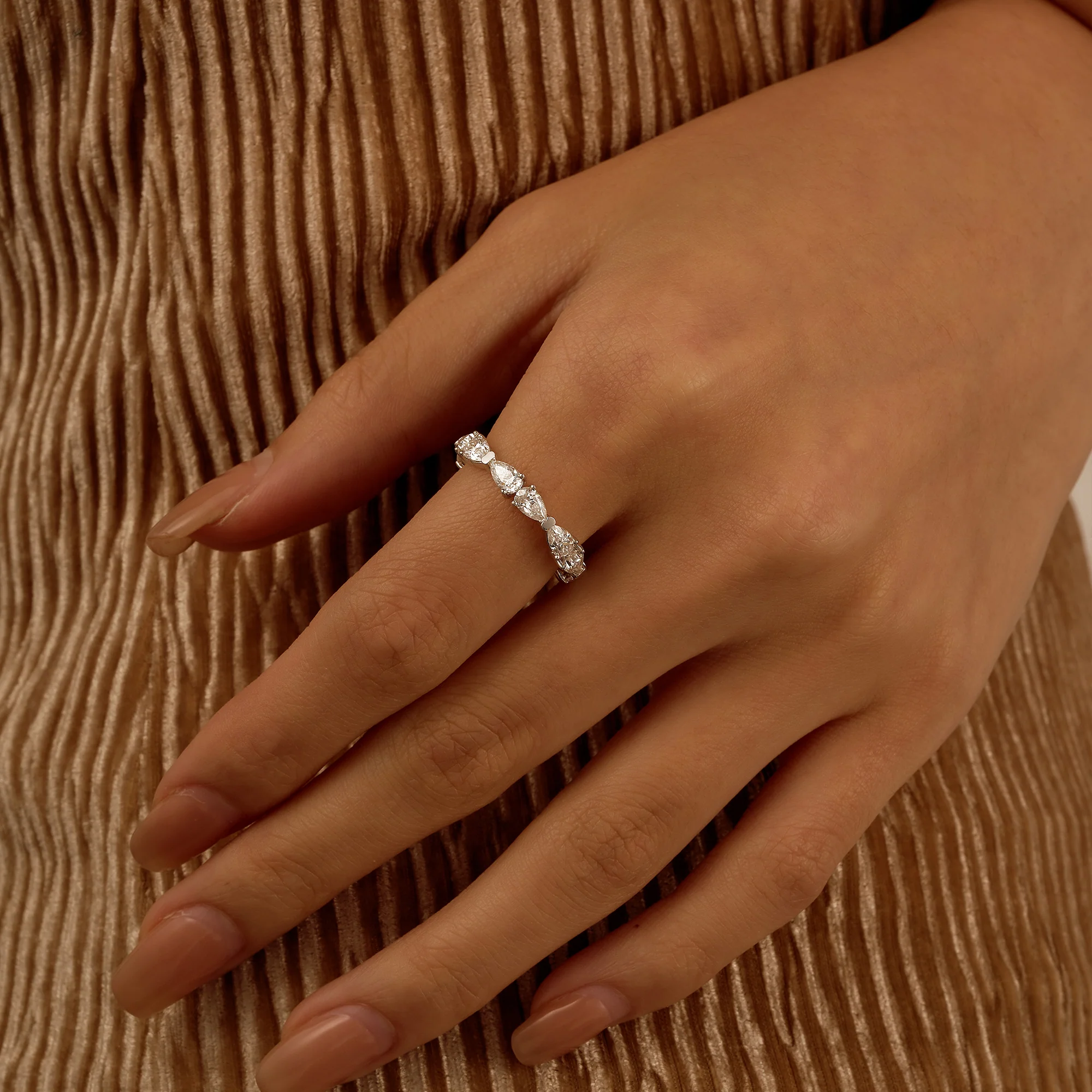 Nature Inspired Pear Moissanite Eternity Band - Image 11
