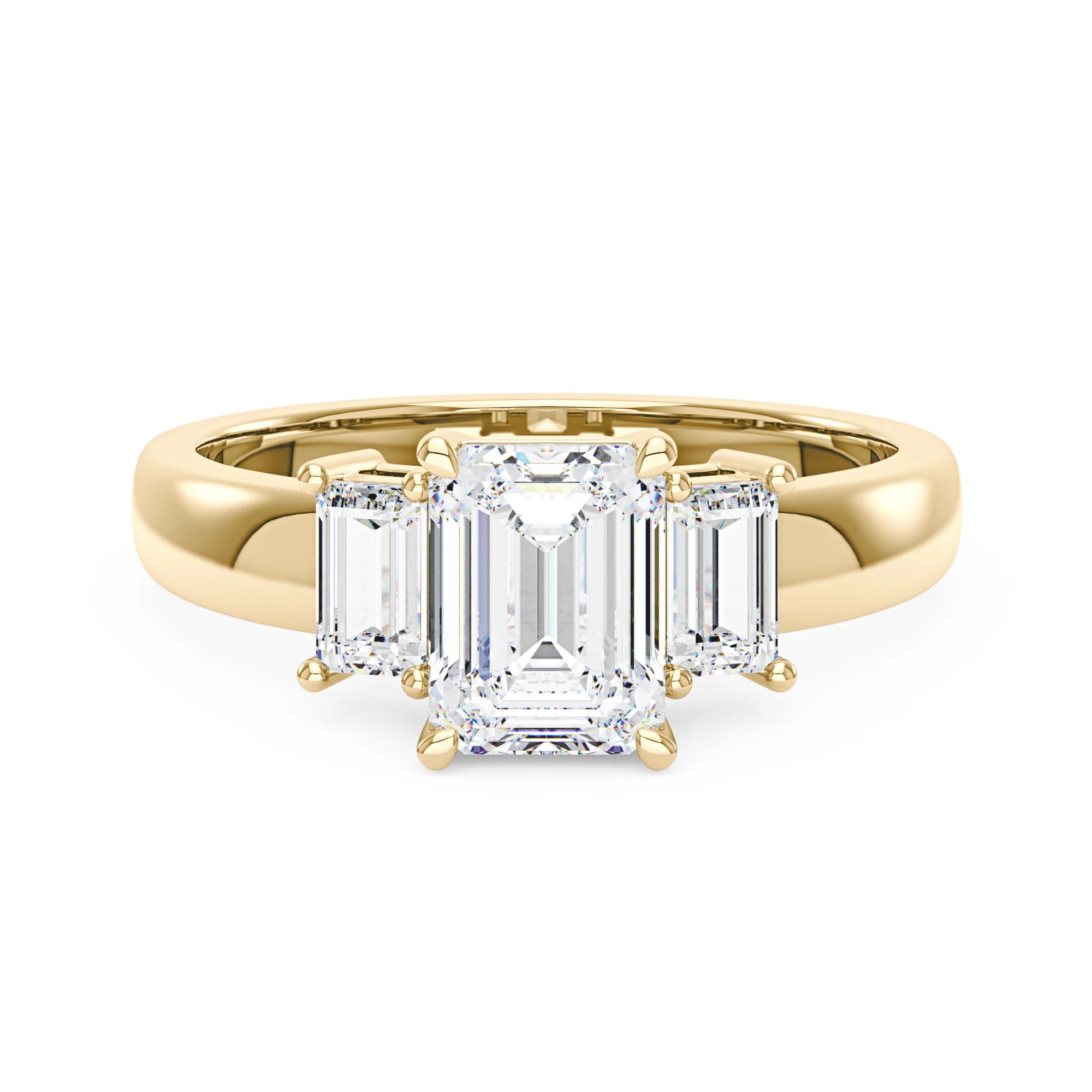 Art Deco Emerald Moissanite Trilogy Ring - Image 4