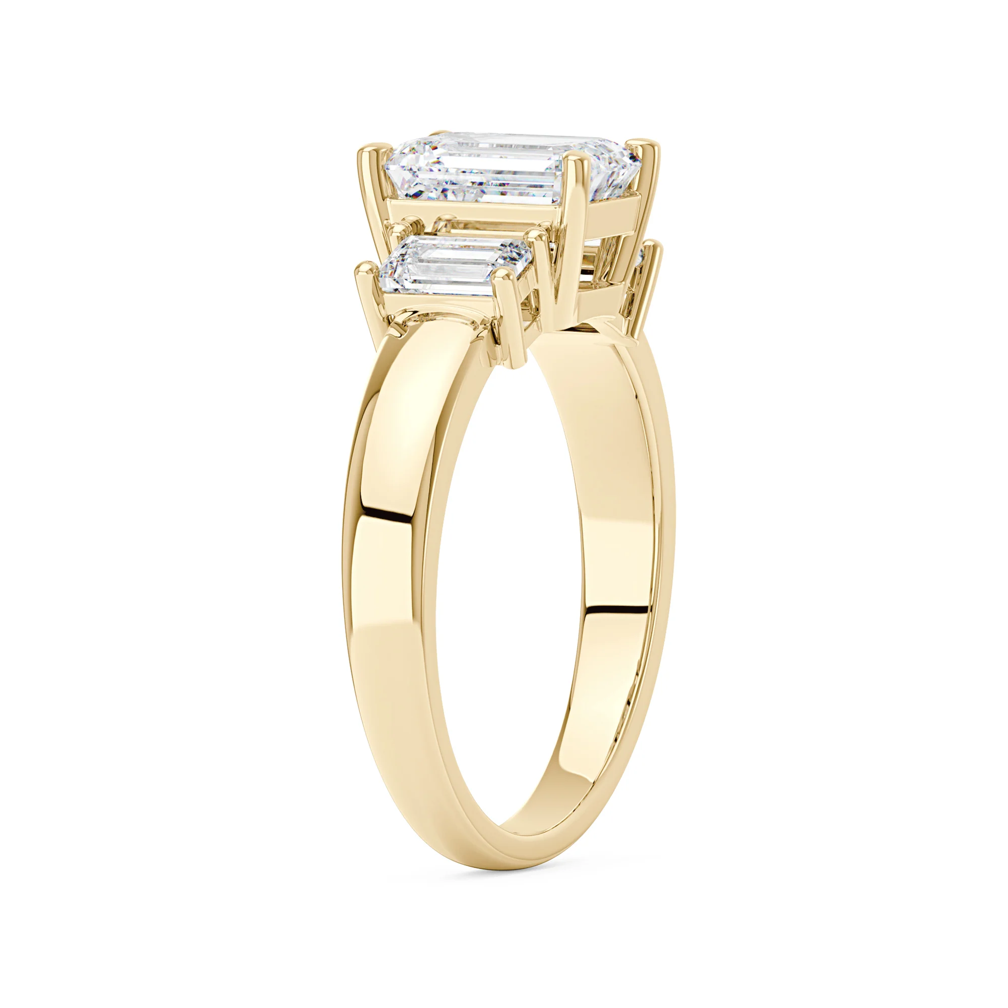 Art Deco Emerald Moissanite Trilogy Ring - Image 5