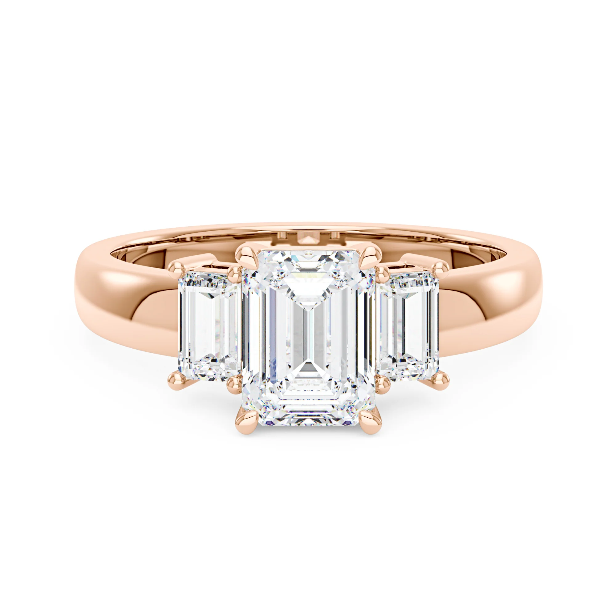 Art Deco Emerald Moissanite Trilogy Ring - Image 7