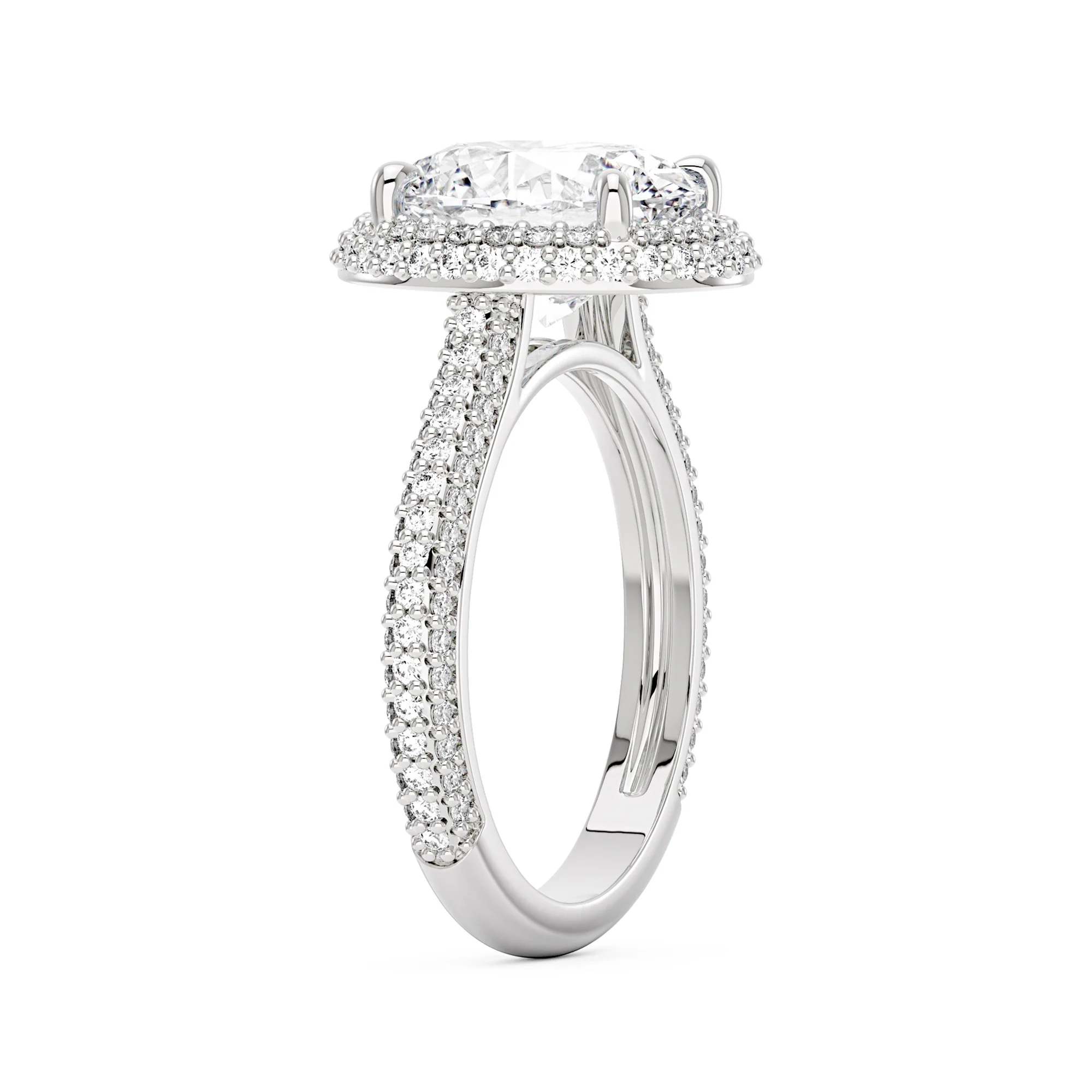 Oval Cut Moissanite Double Halo Pavé Band Engagement Ring - Image 2