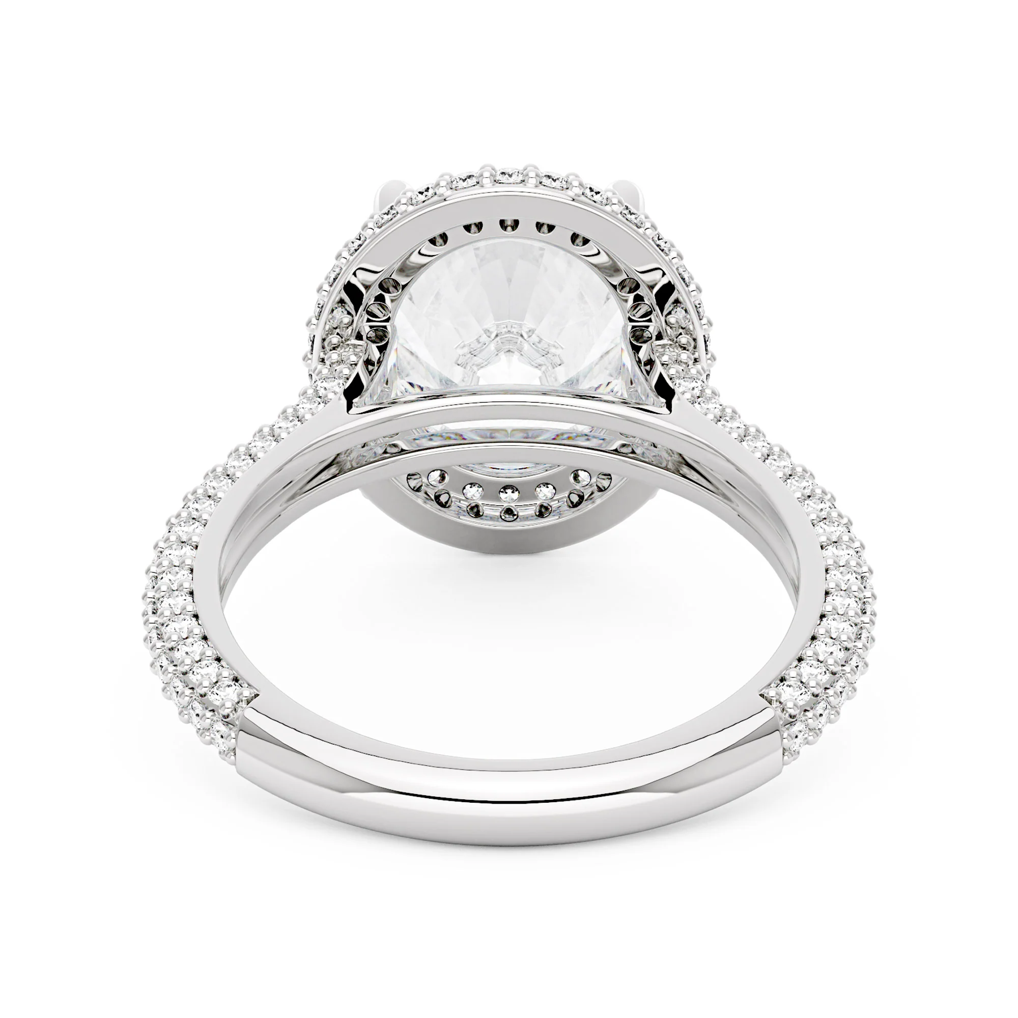 Oval Cut Moissanite Double Halo Pavé Band Engagement Ring - Image 3