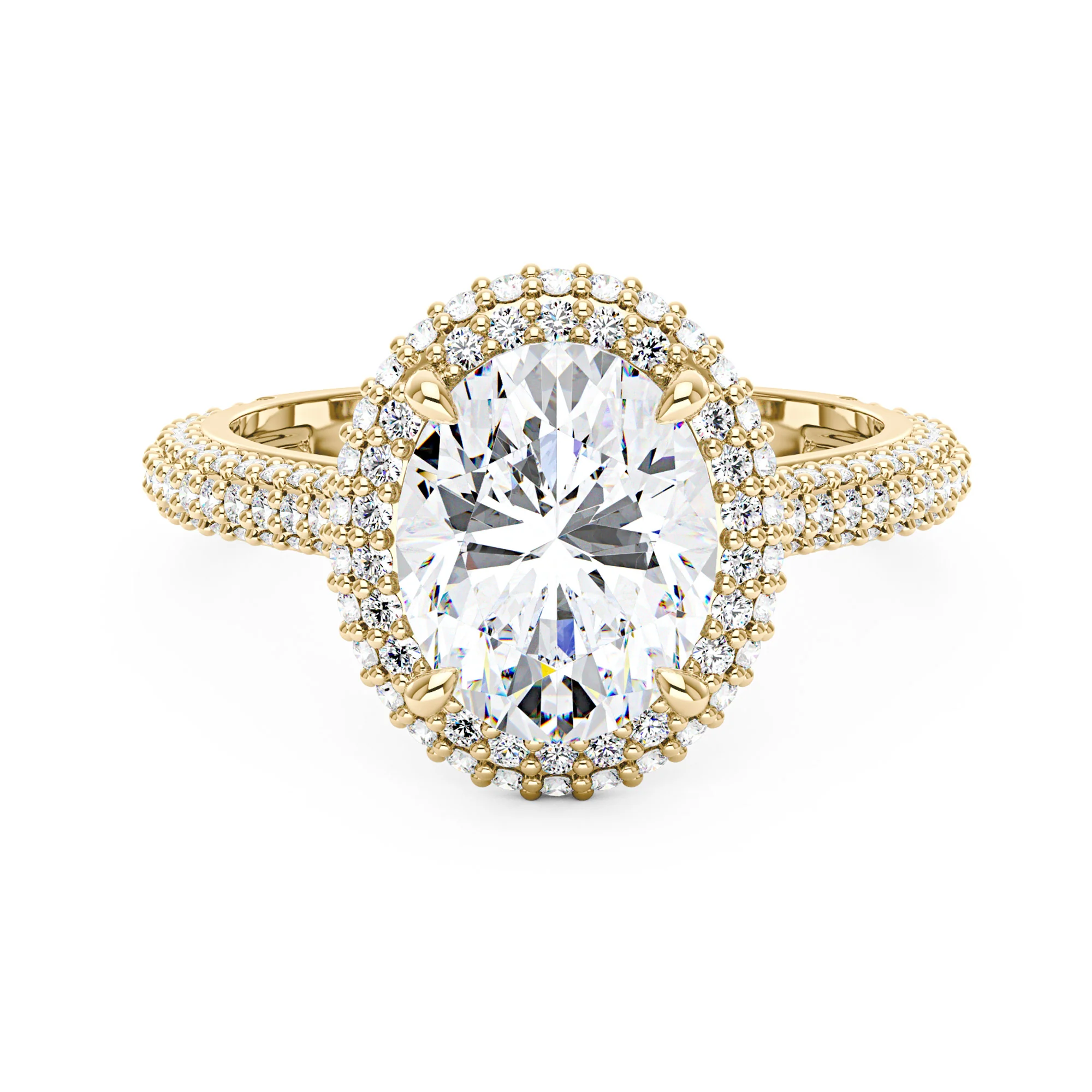 Oval Cut Moissanite Double Halo Pavé Band Engagement Ring - Image 4