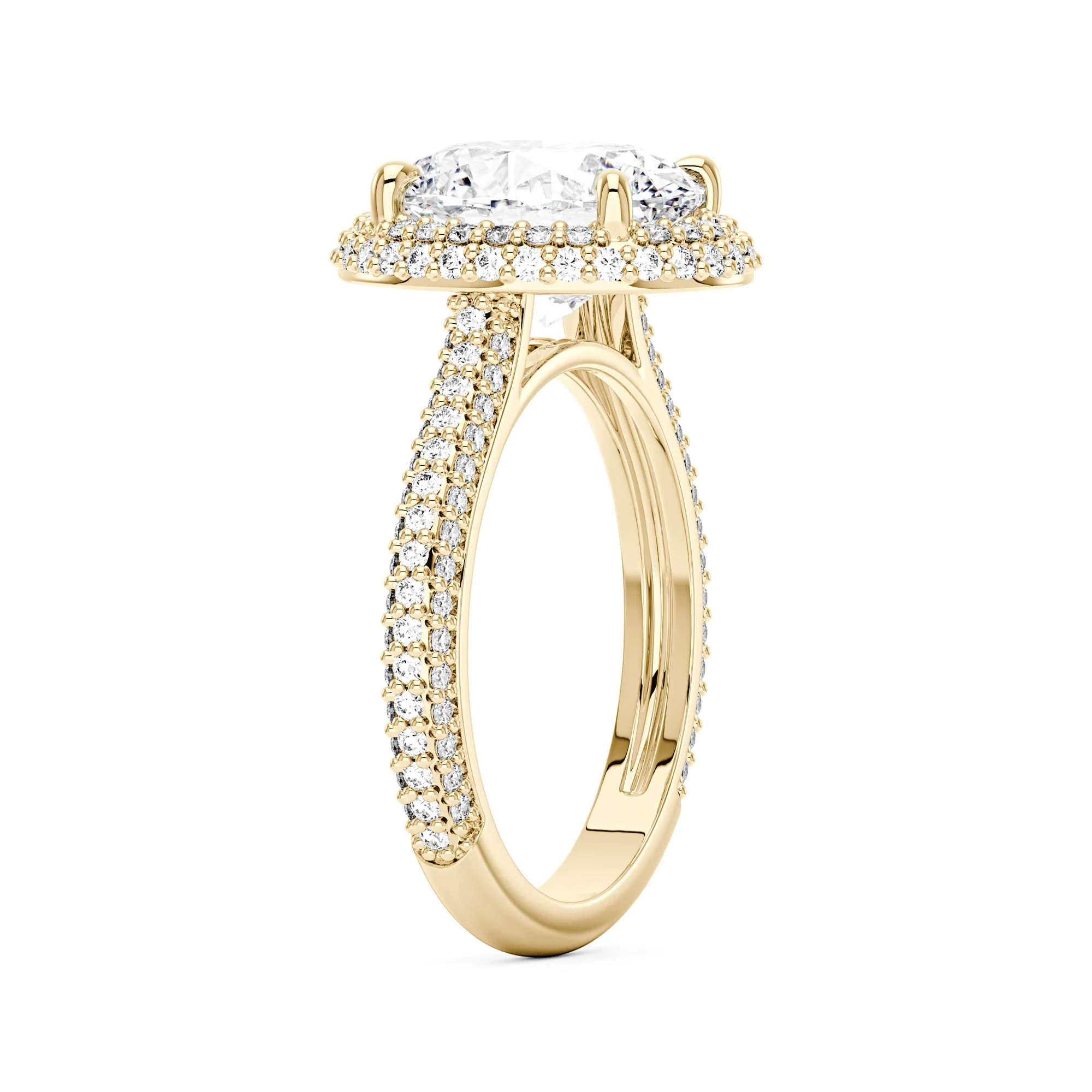 Oval Cut Moissanite Double Halo Pavé Band Engagement Ring - Image 5