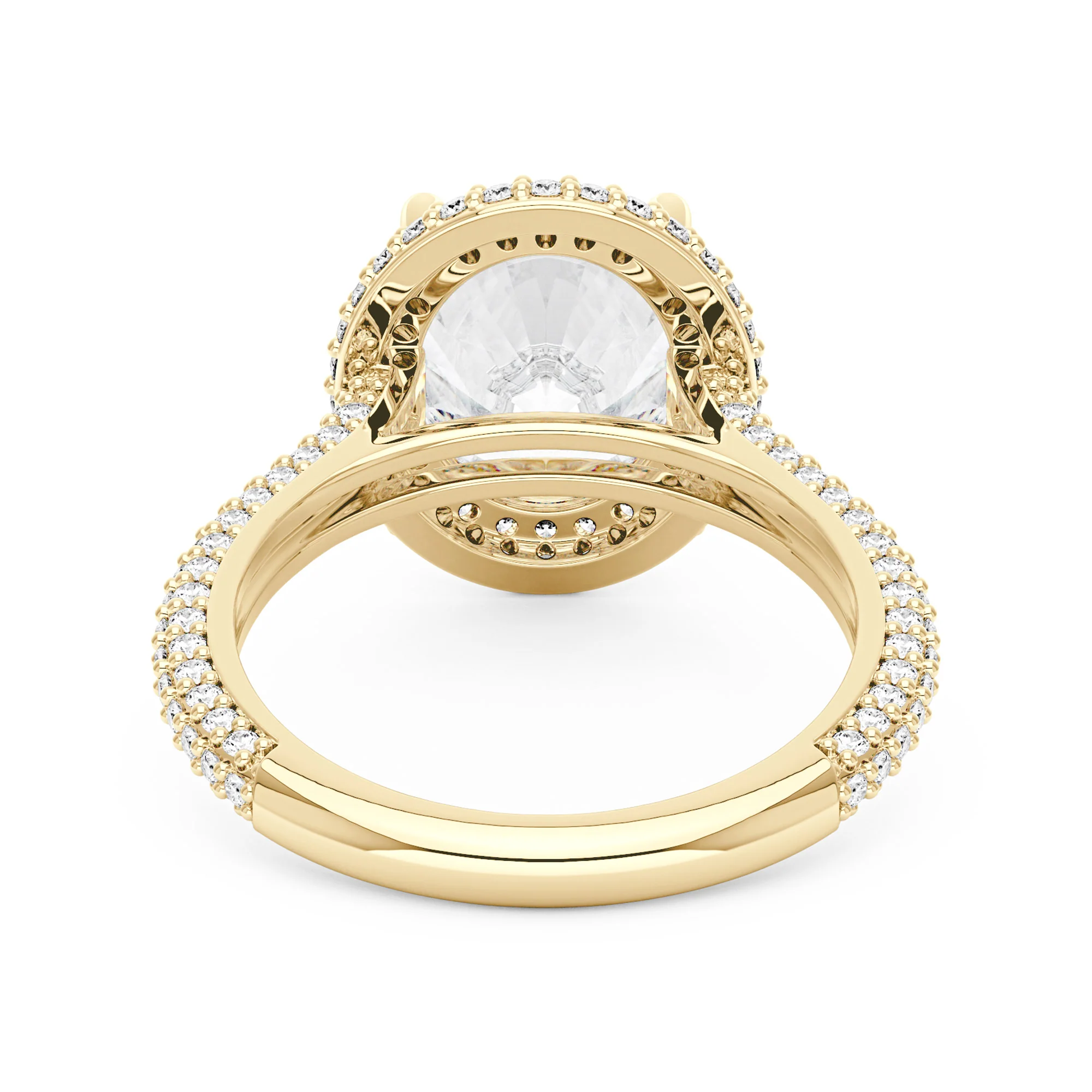 Oval Cut Moissanite Double Halo Pavé Band Engagement Ring - Image 6