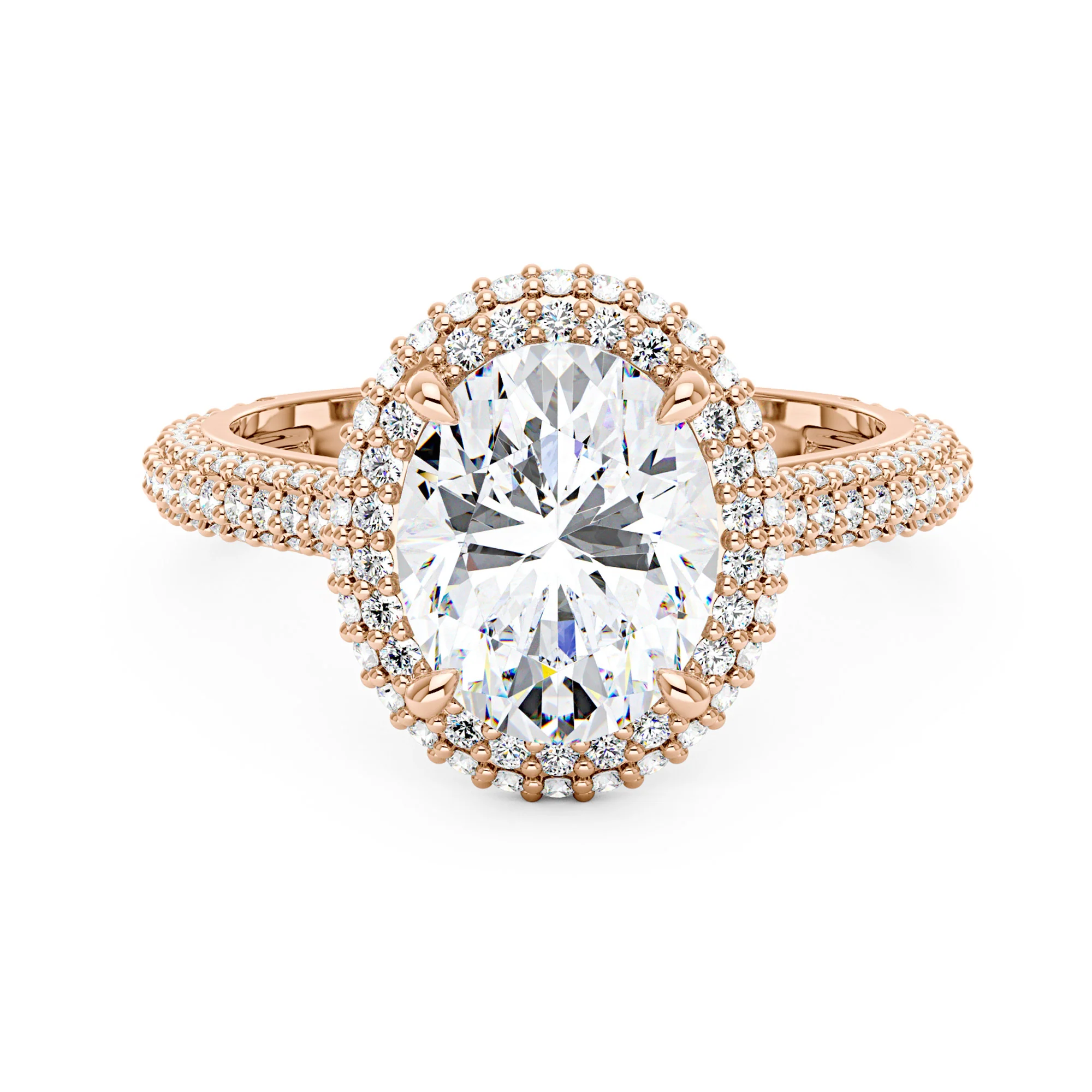 Oval Cut Moissanite Double Halo Pavé Band Engagement Ring - Image 7