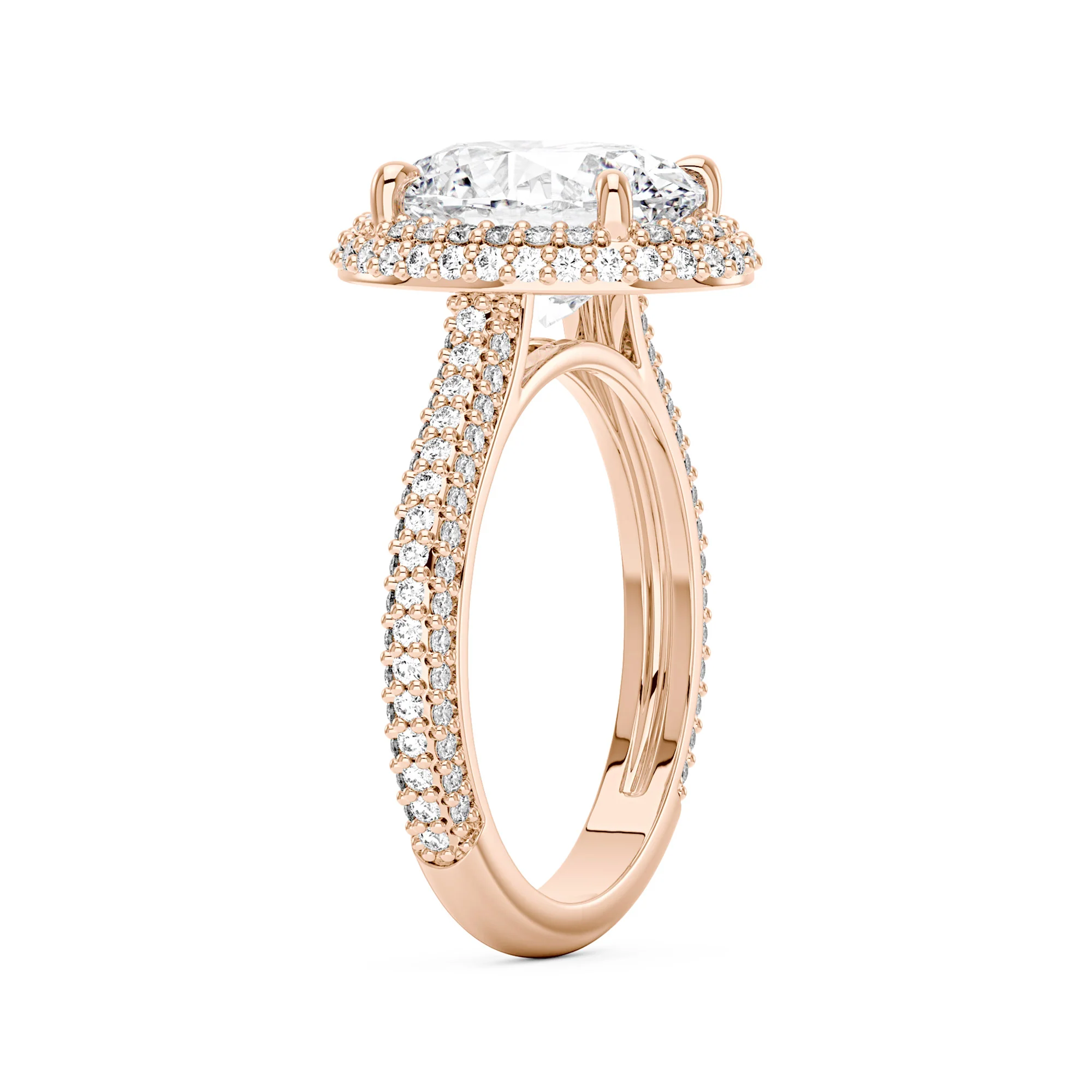 Oval Cut Moissanite Double Halo Pavé Band Engagement Ring - Image 8