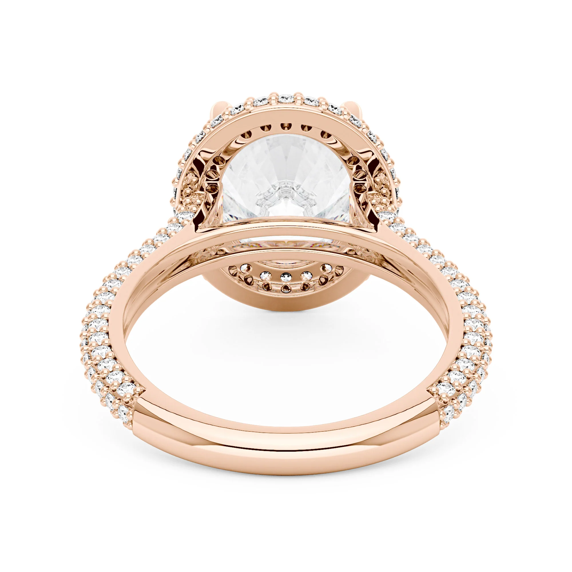 Oval Cut Moissanite Double Halo Pavé Band Engagement Ring - Image 9