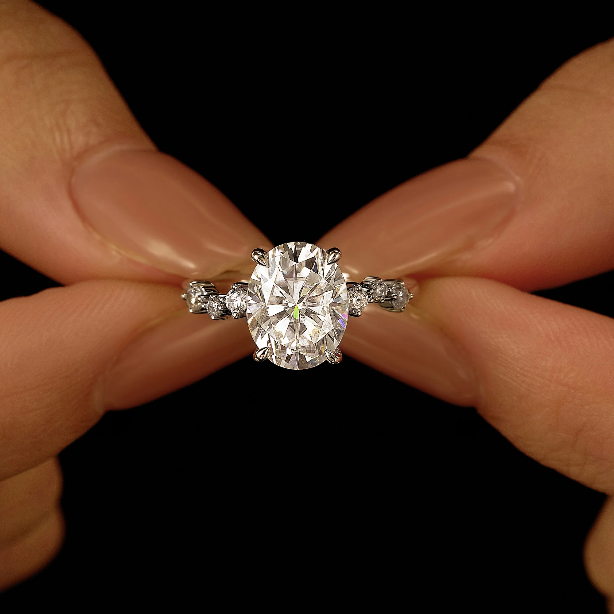 Nature Inspired Oval Cut Moissanite Engagement Ring - Image 13
