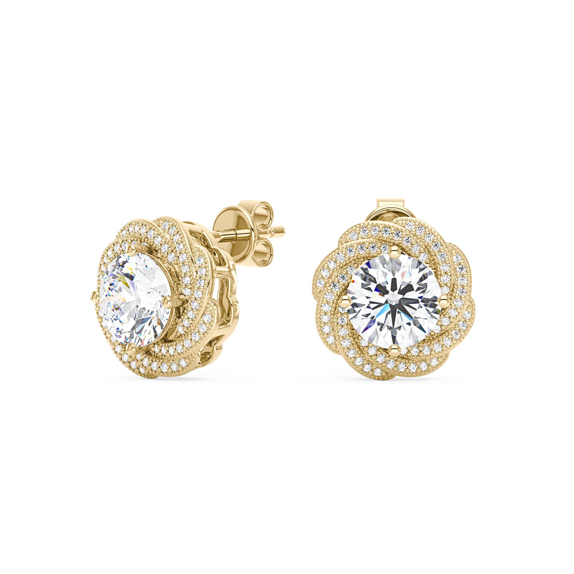 Floral Halo Round Moissanite Stud Earrings - Image 5