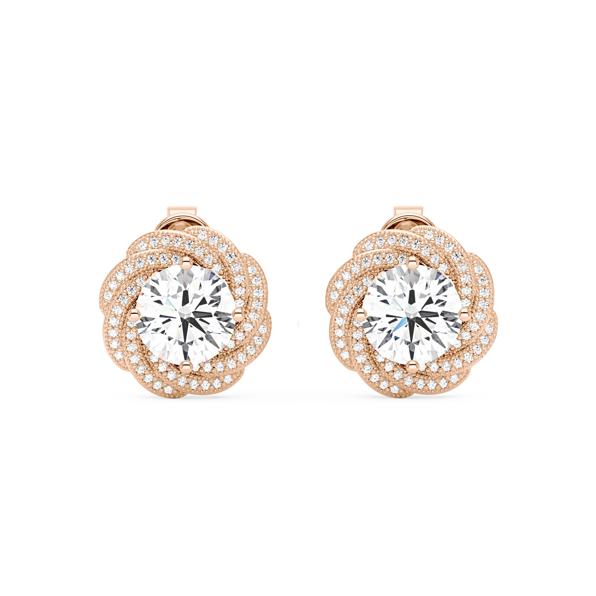 Floral Halo Round Moissanite Stud Earrings - Image 7