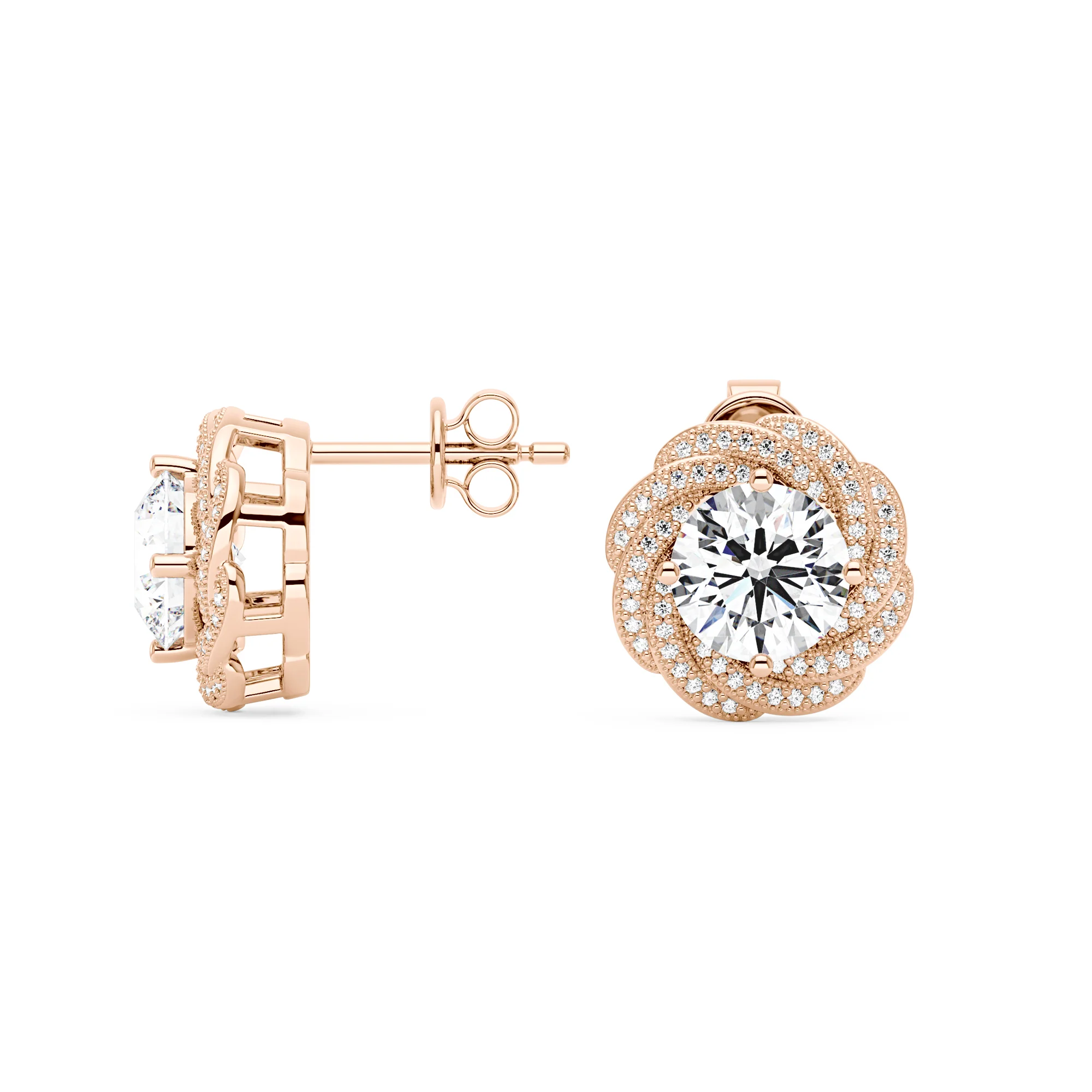 Floral Halo Round Moissanite Stud Earrings - Image 9