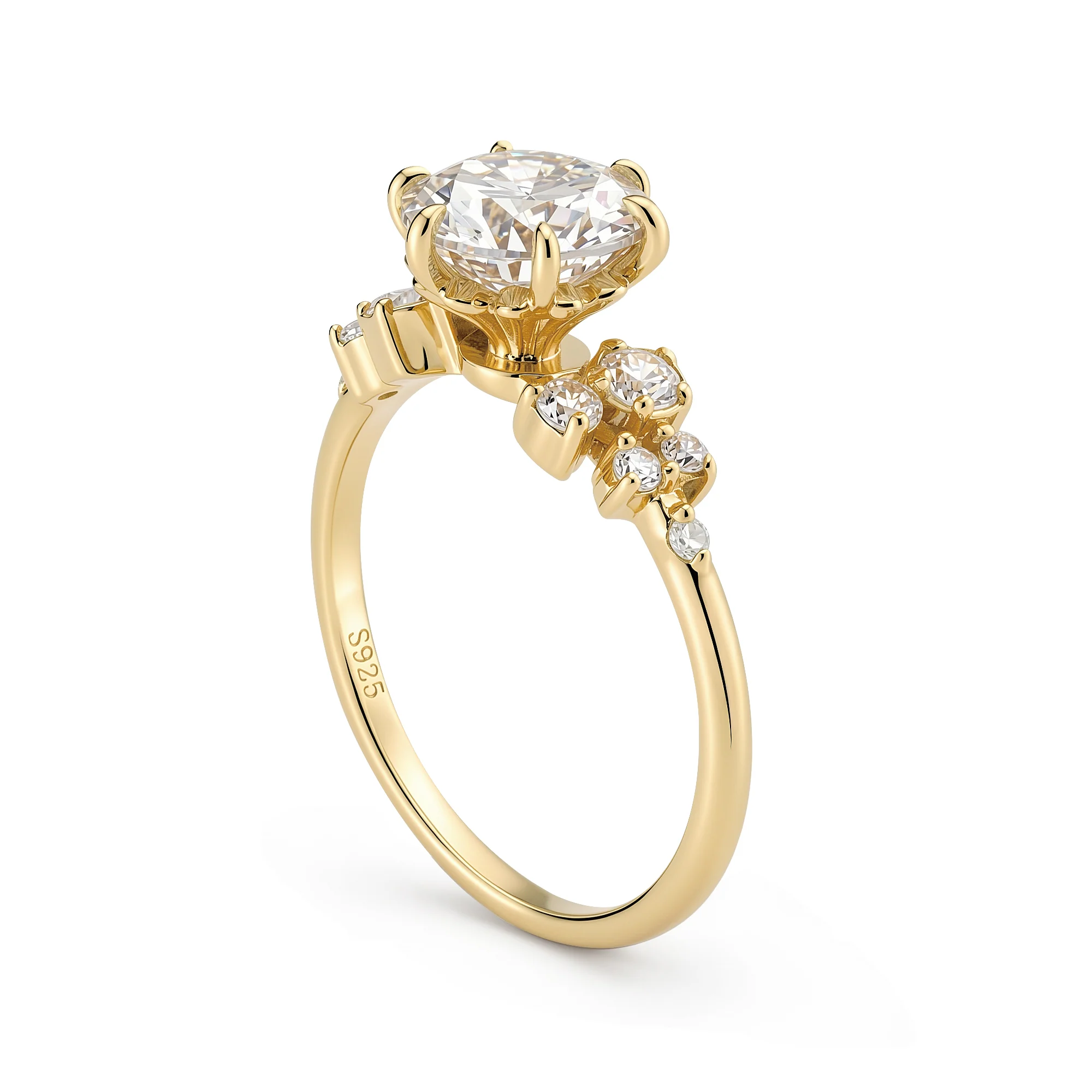 Floral Style Round Moissanite Ring With Side Accents - Image 5
