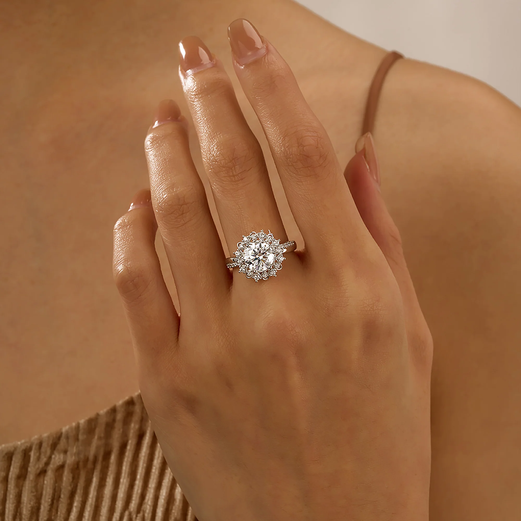 Halo Moissanite Bliss Sunlit Blossom Twist Ring - Image 12