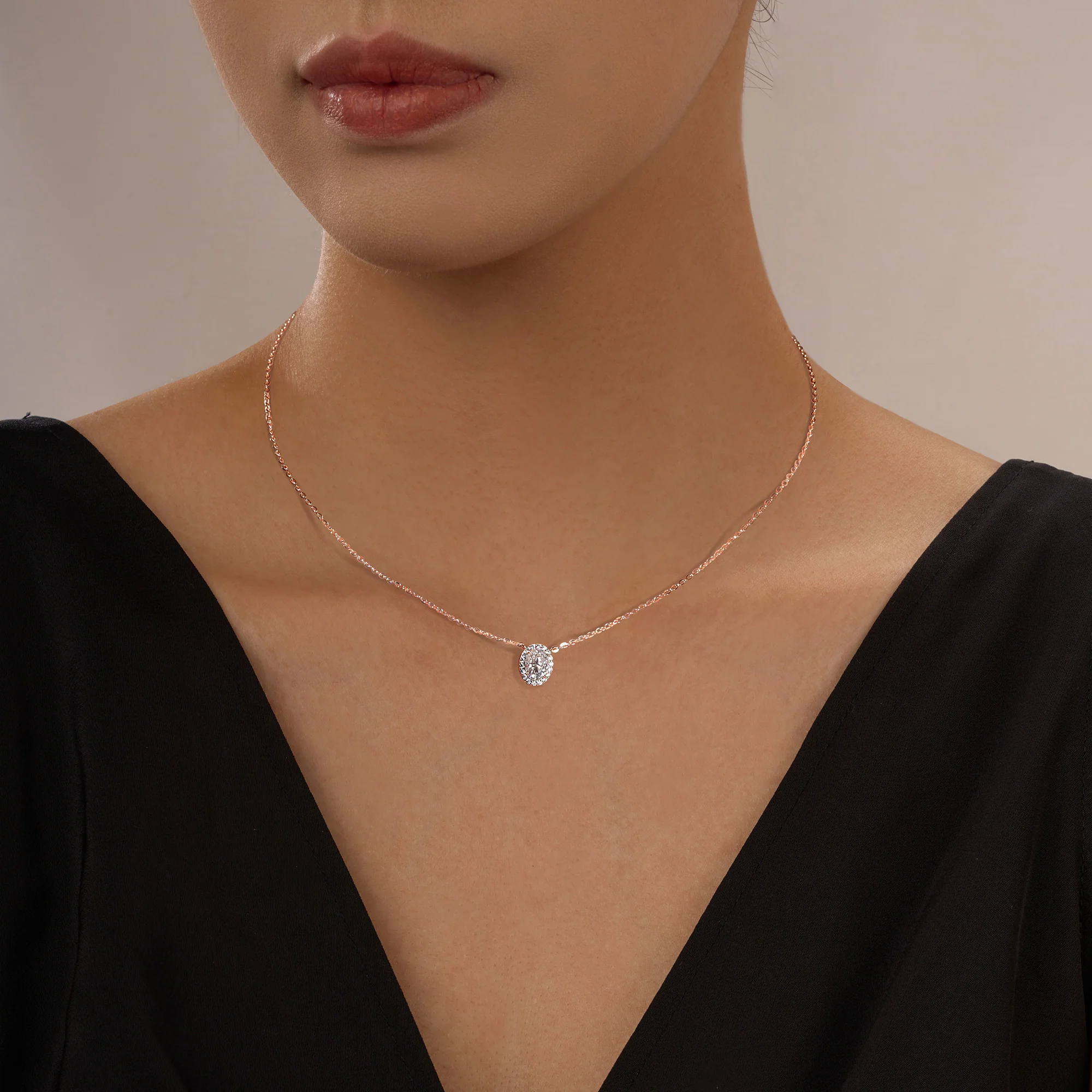 Halo Oval Moissanite Pendant Necklace - Image 6