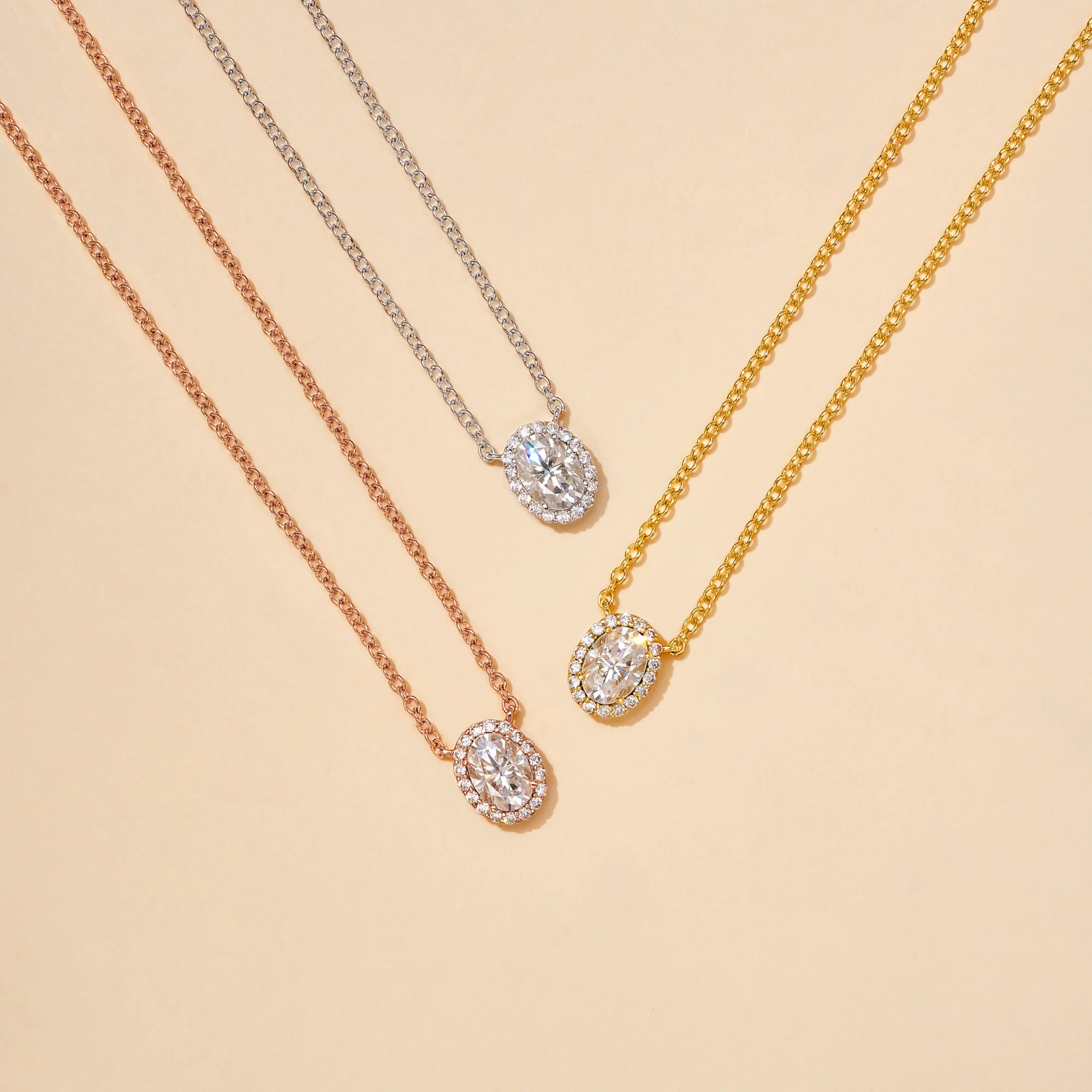Halo Oval Moissanite Pendant Necklace - Image 7