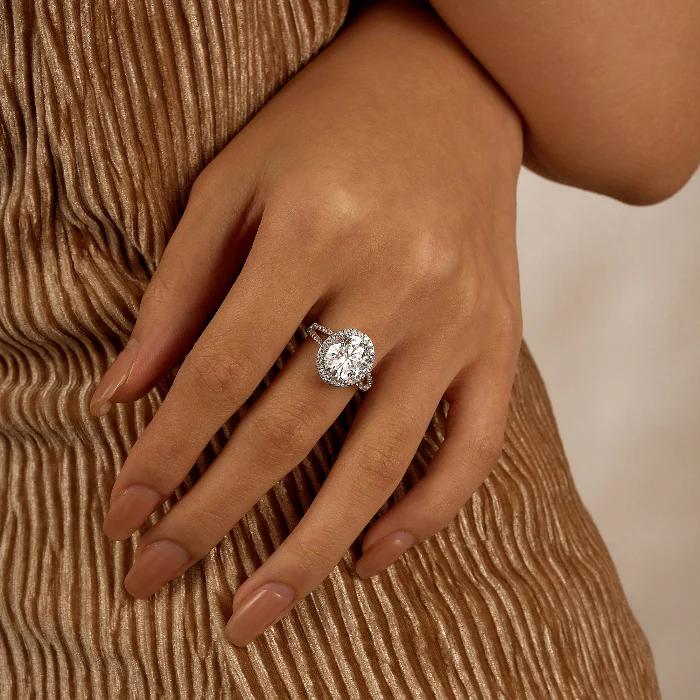 Halo Moissanite Engagement Ring with Pavé Band - Image 12